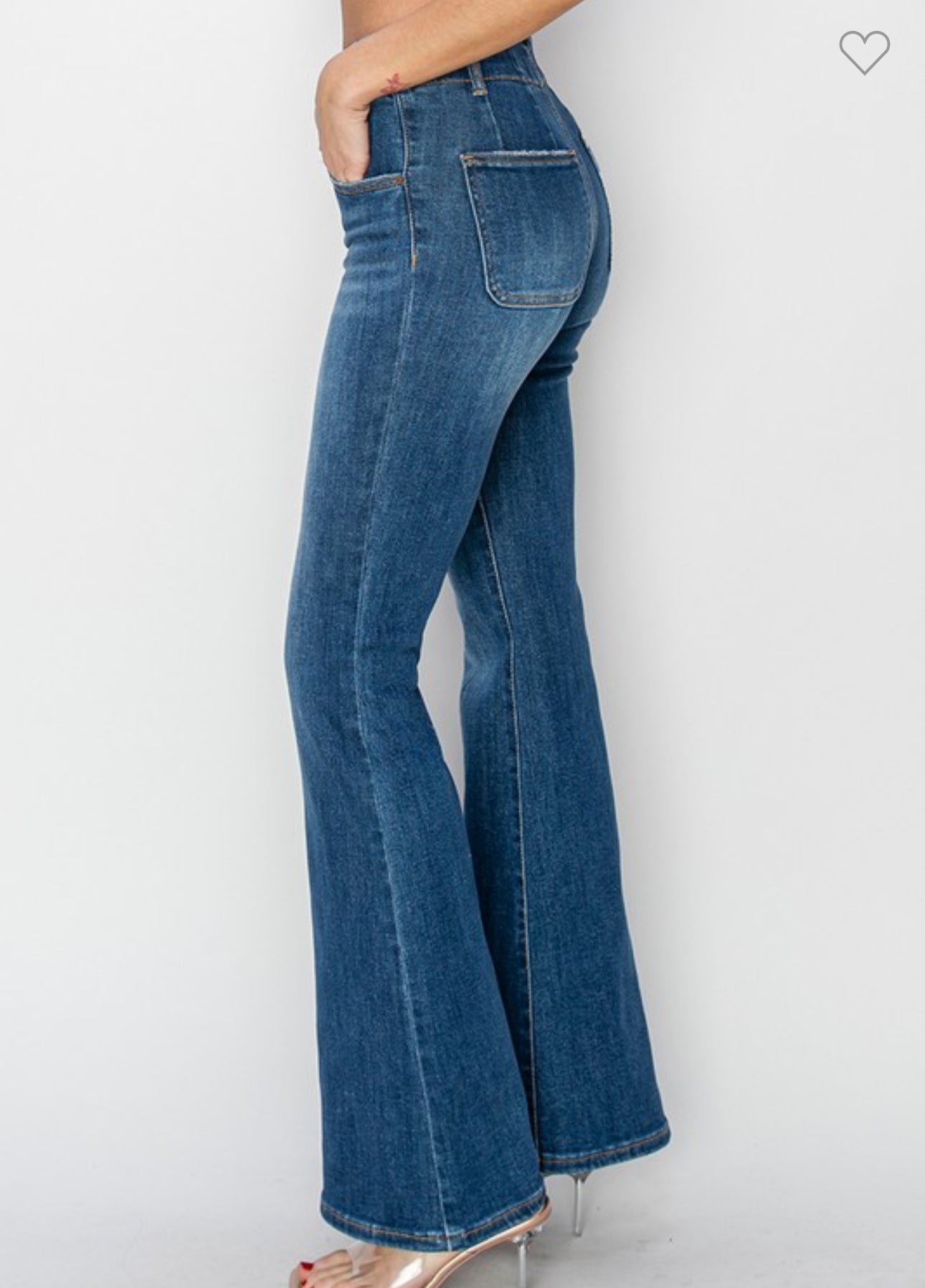 Risen High Rise Seam Detailed Flare Denim Jeans