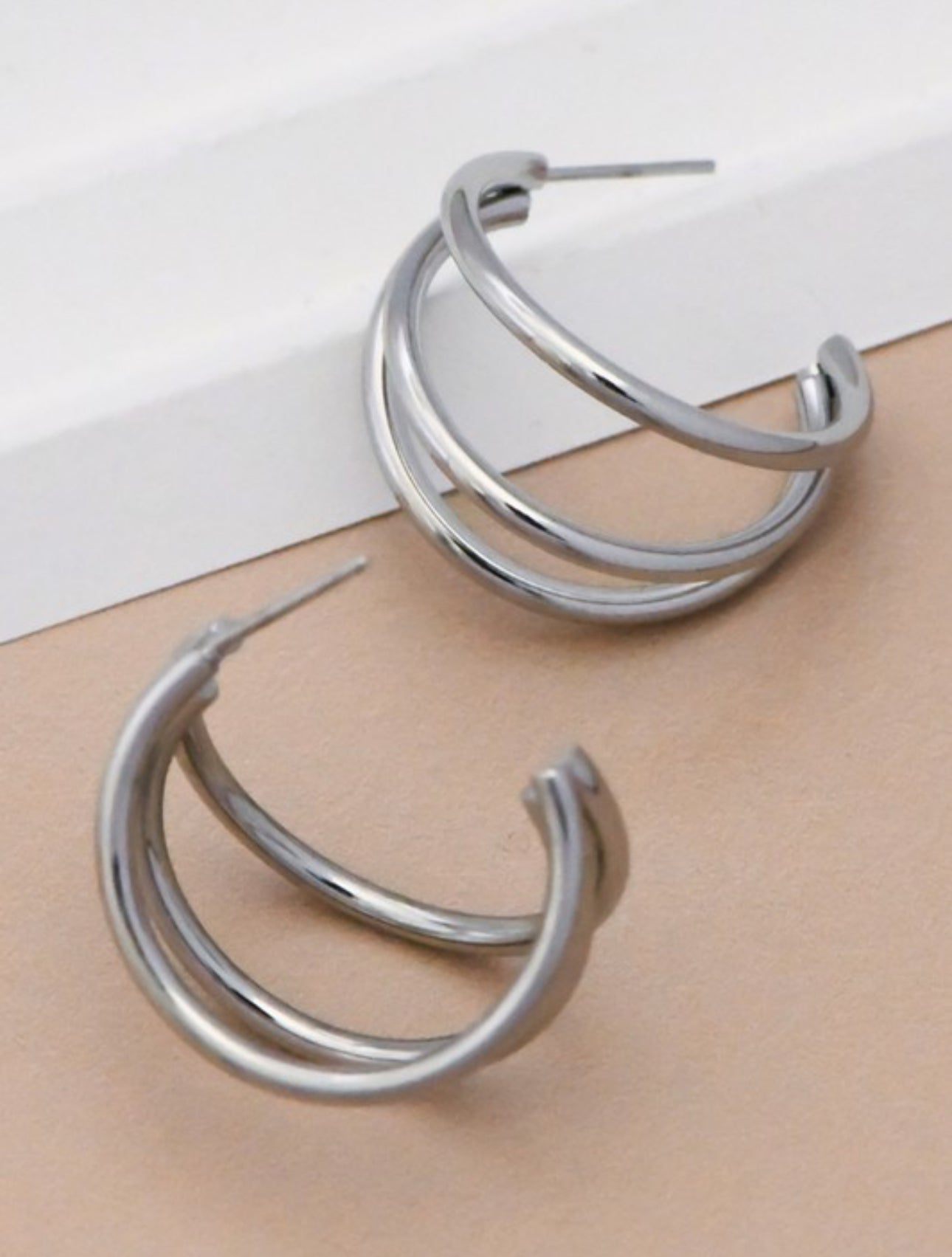 Silver/Gold 18K Waterproof Stainless Steel Double Hoop Earrings