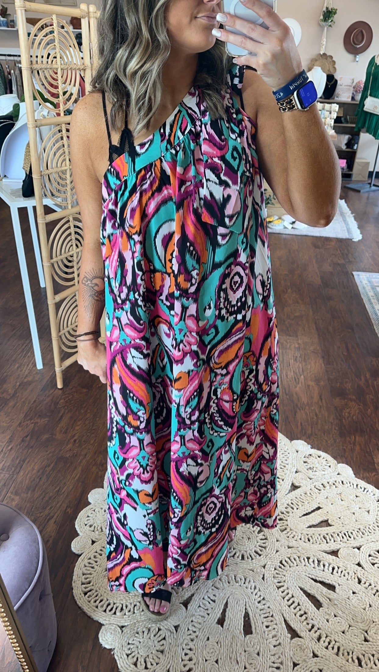 Black Vibrant Mix Paisley Print One Shoulder Maxi Dress
