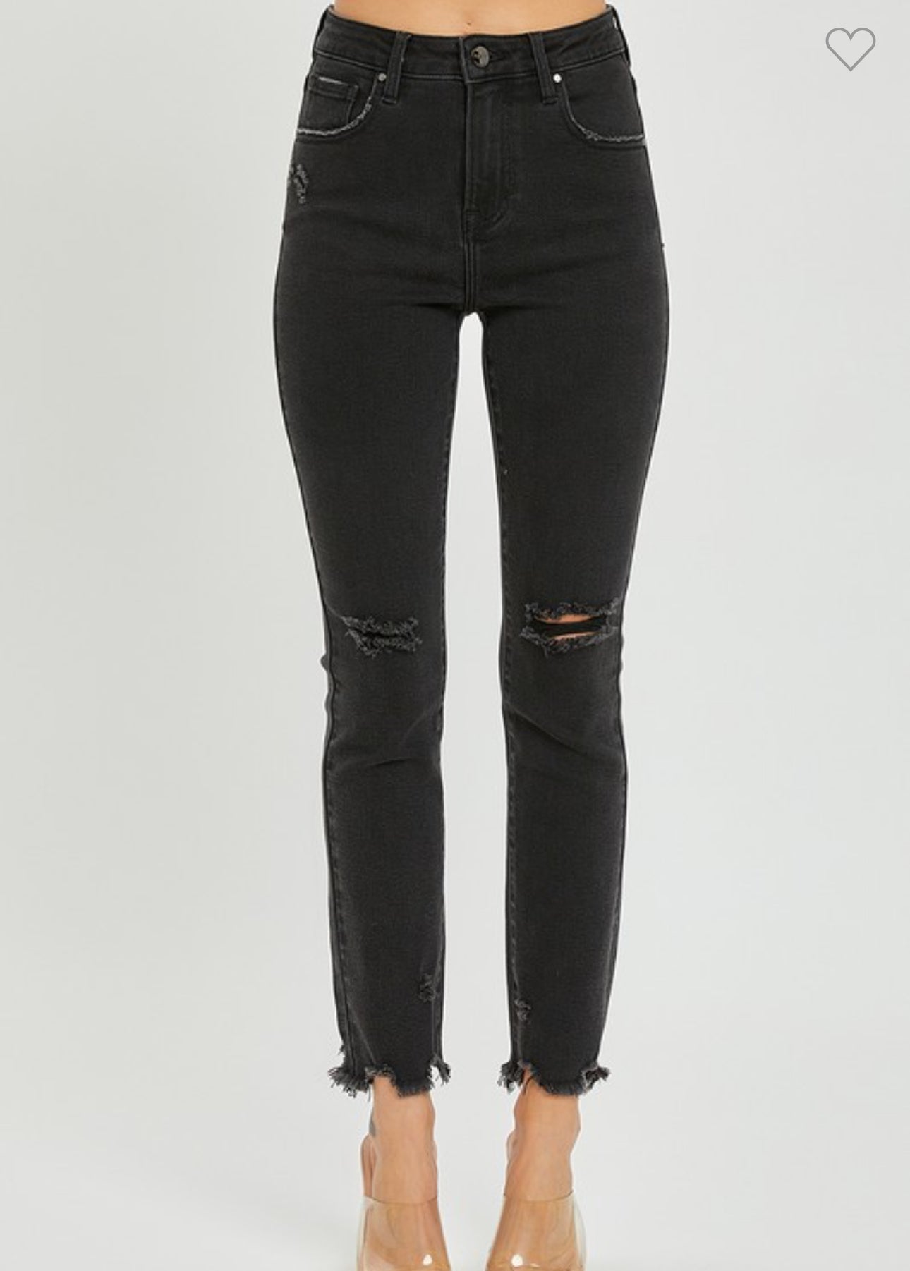 Risen High Risen Black Slim Straight Leg Denim Jeans