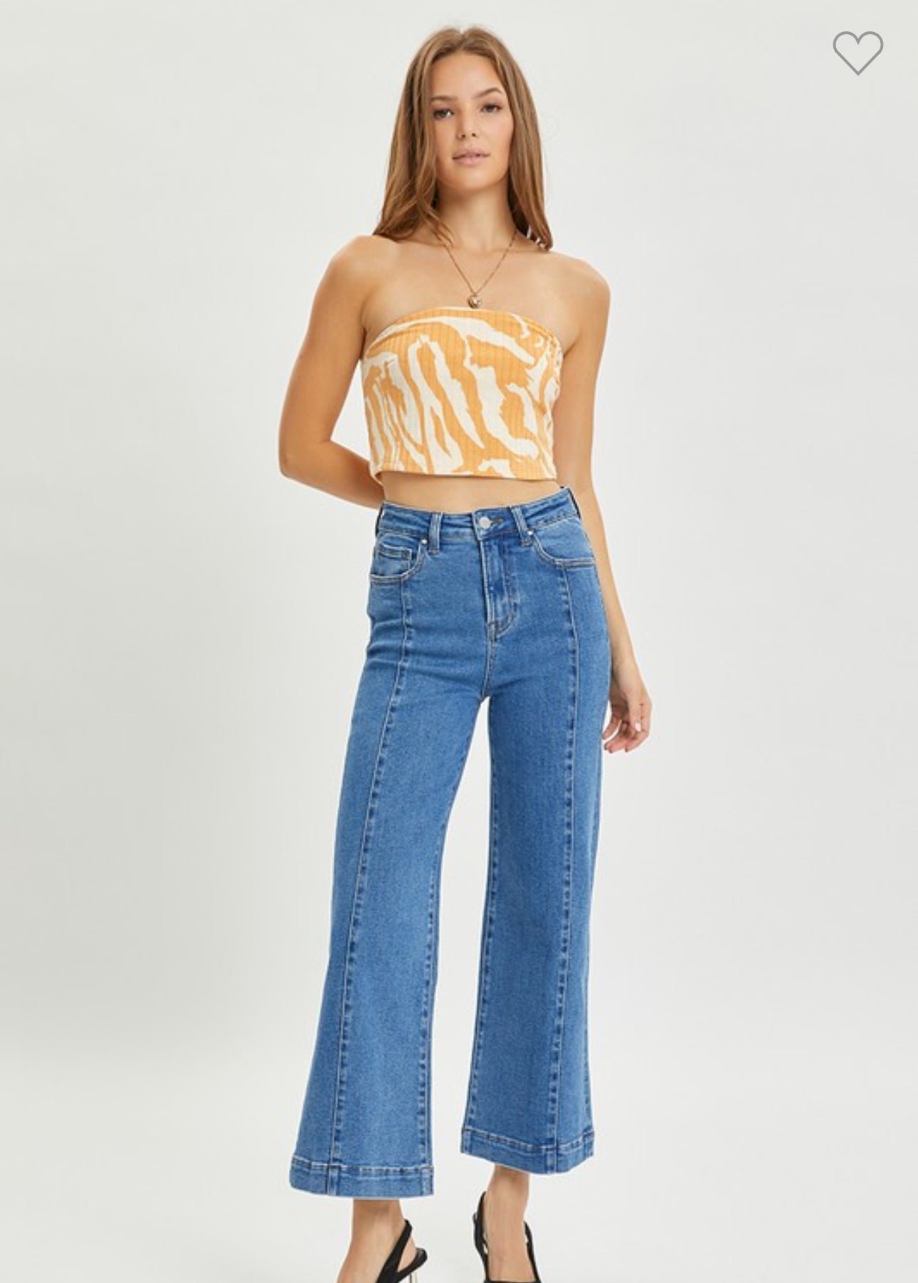 Risen High Rise Ankle Wide Cropped Denim Jeans