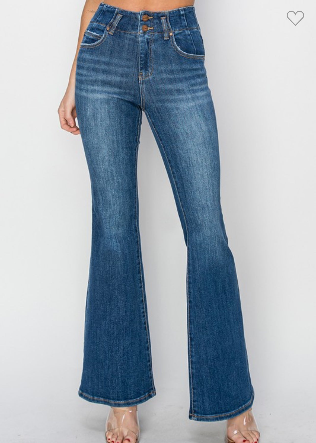 Risen High Rise Seam Detailed Flare Denim Jeans