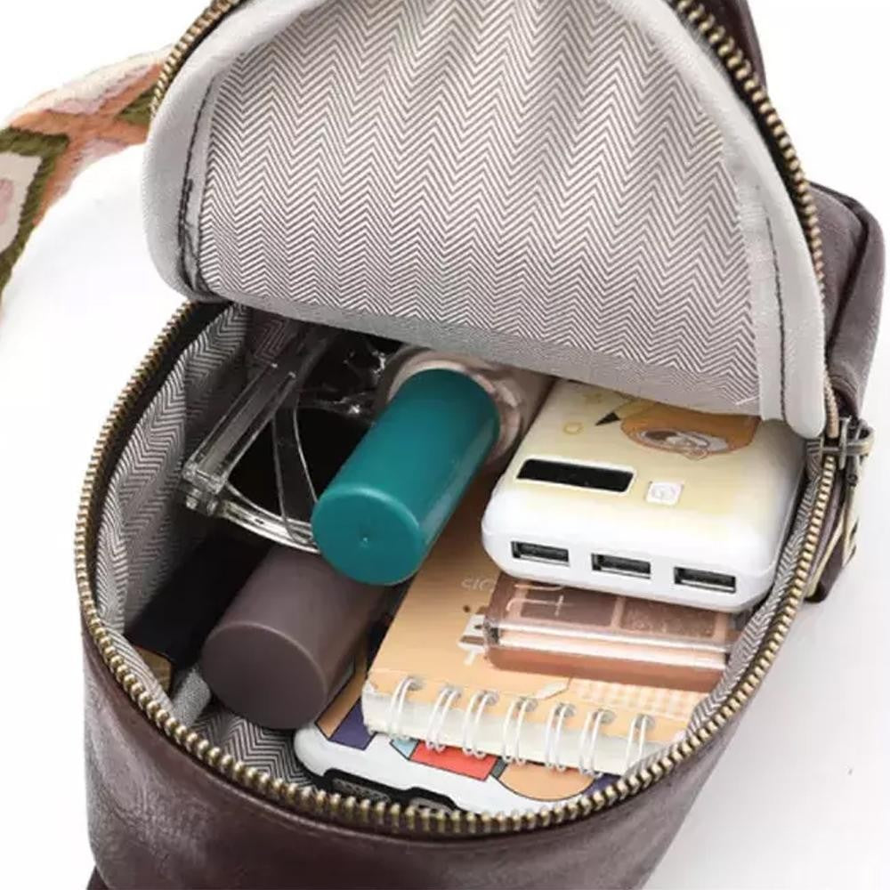 Black/Brown Vegan Leather Sling Bag With Adjustable Guitar Strap Crossbody Purse