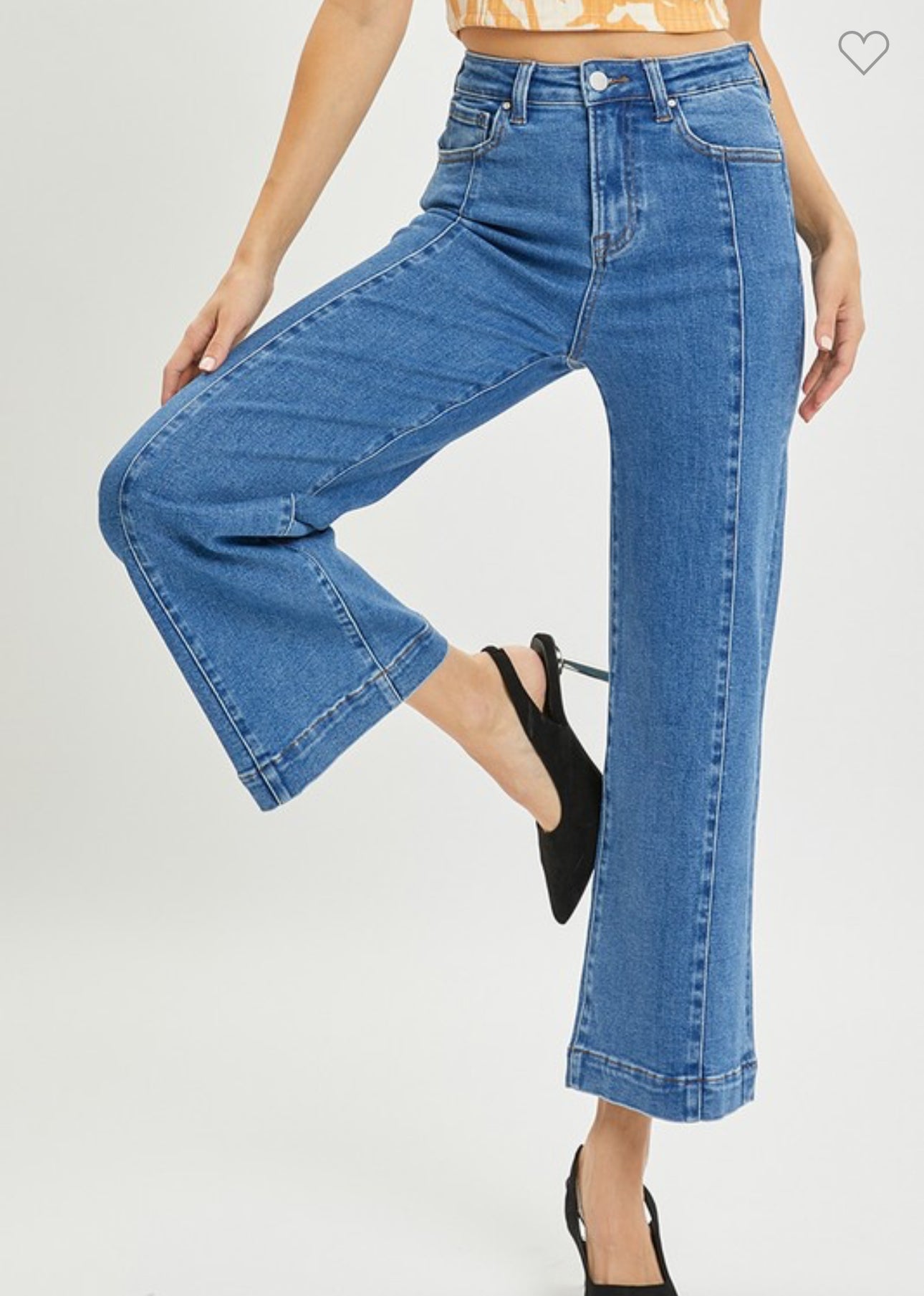 Risen High Rise Ankle Wide Cropped Denim Jeans