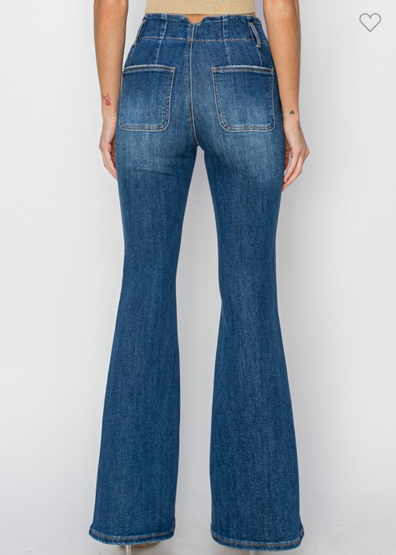 Risen High Rise Seam Detailed Flare Denim Jeans