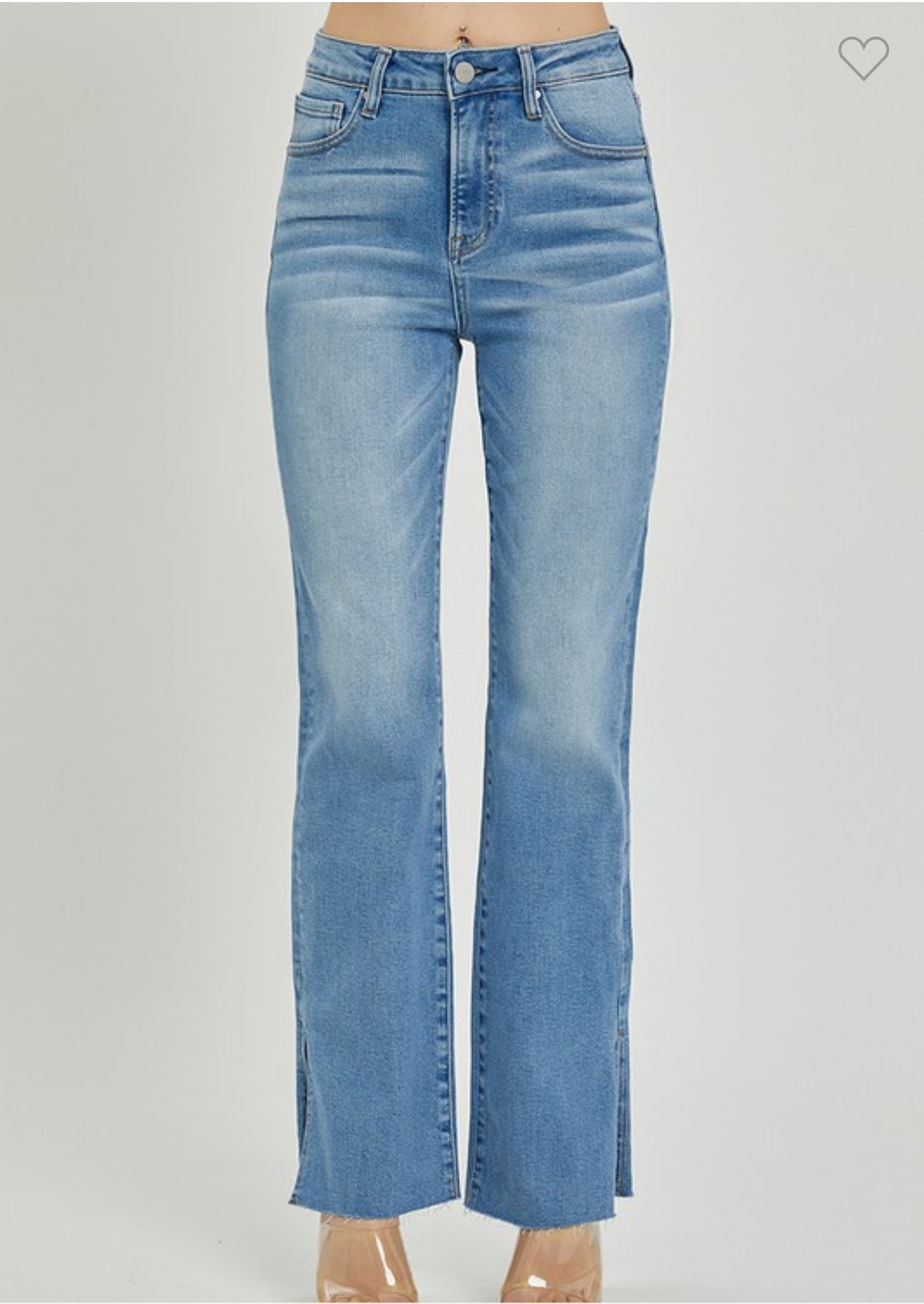 Risen High Rise Raw Hem Straight Leg Denim Jeans