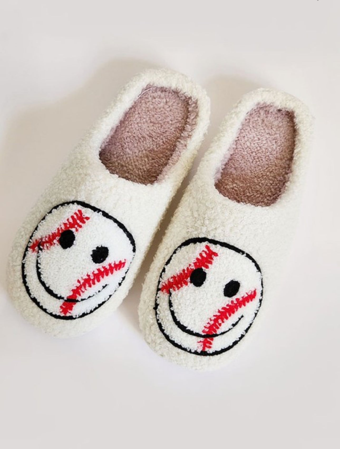 Baseball Smiley Fuzzy Fleece Soft Slippers