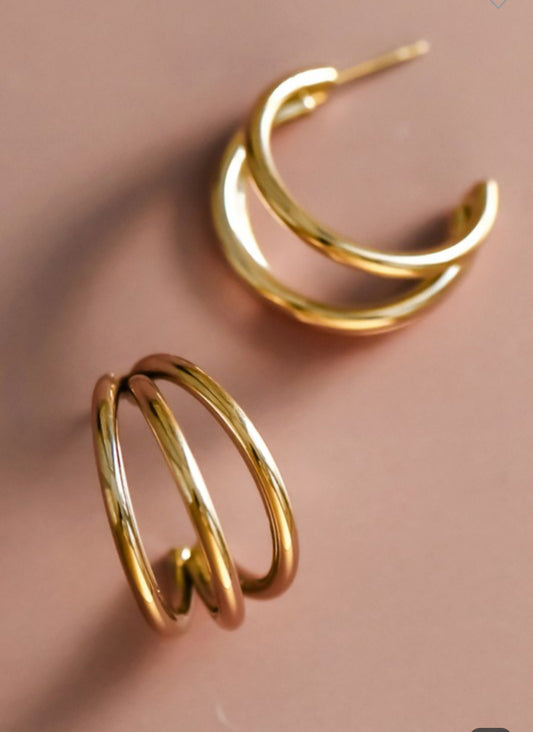 Silver/Gold 18K Waterproof Stainless Steel Double Hoop Earrings