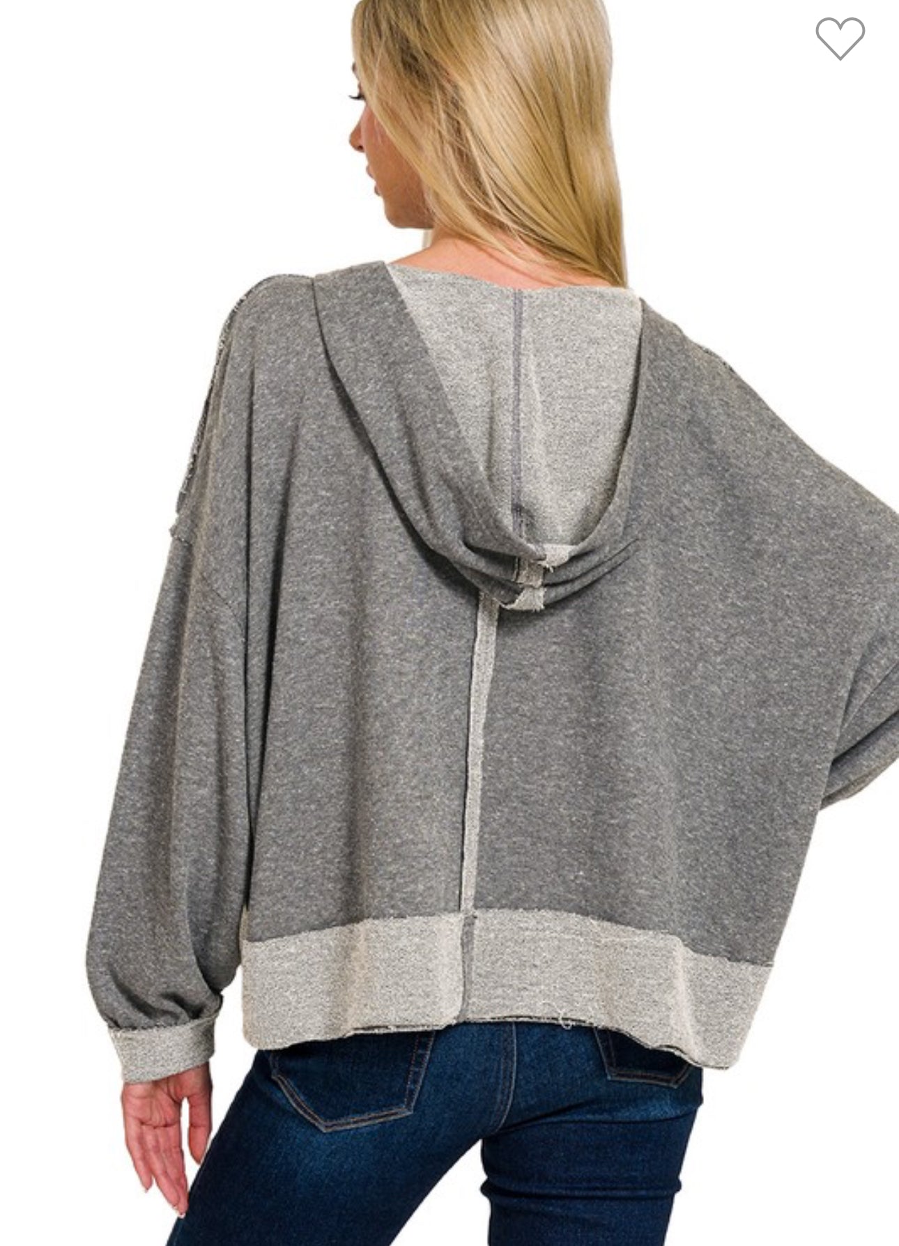 Black Contrast Stitch Raw Hem Hoodie