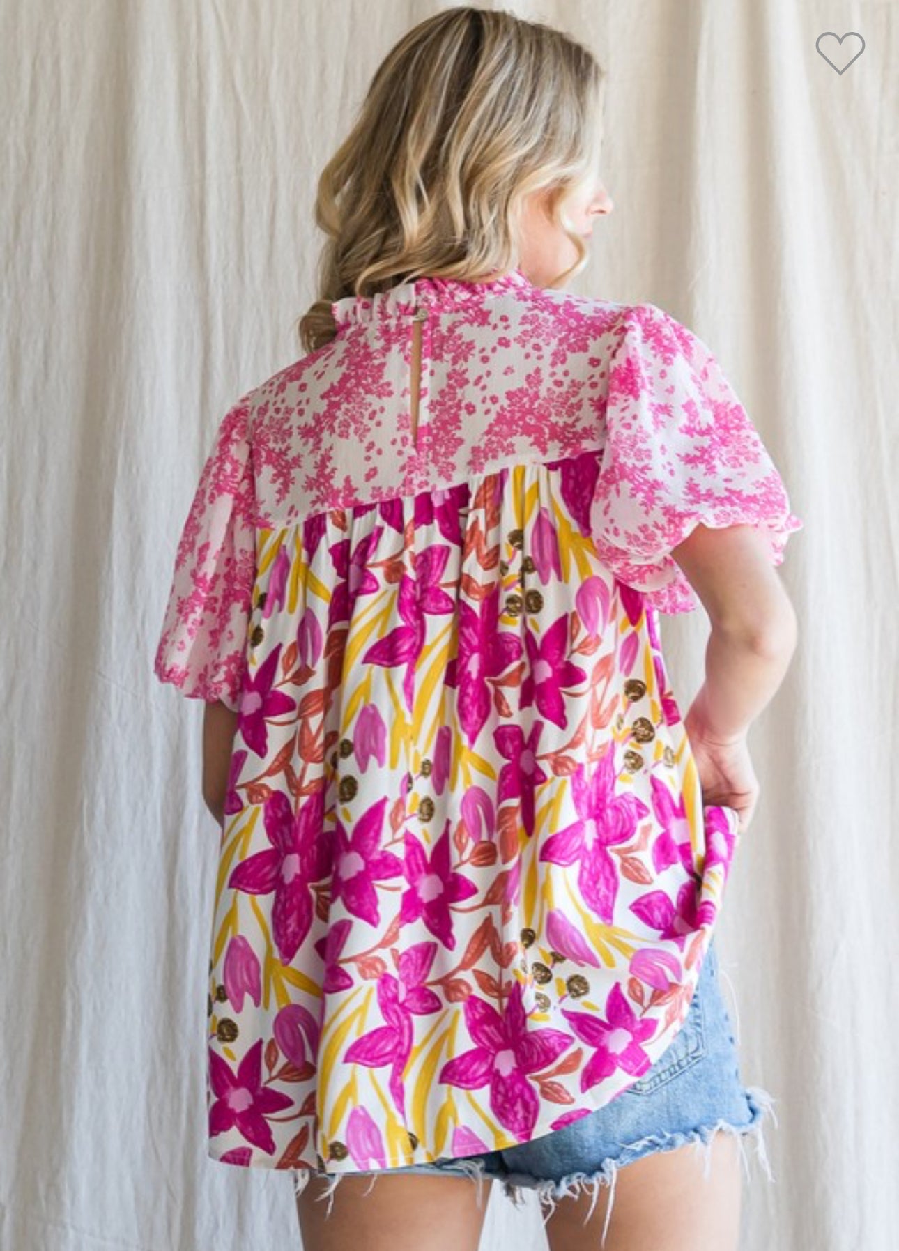 Bella Fuchsia Pink Floral Embroidered Yoke Top