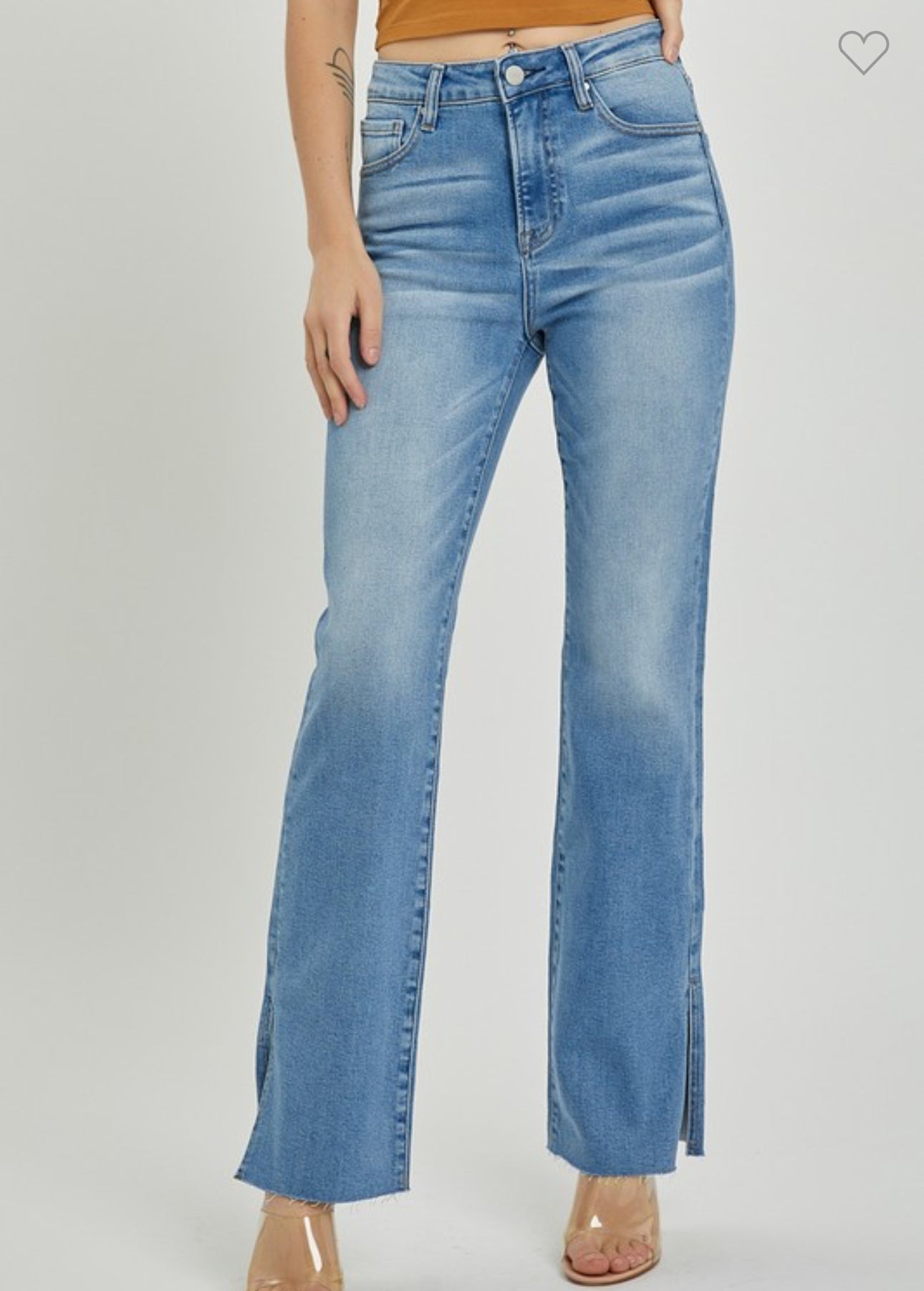 Risen High Rise Raw Hem Straight Leg Denim Jeans