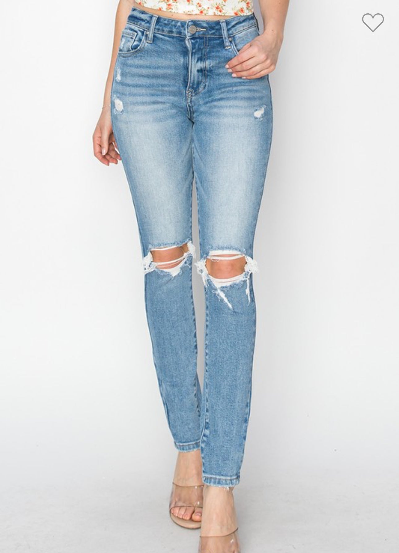 Risen High Rise Light Wash Ankle Distressed Skinny Denim Jeans