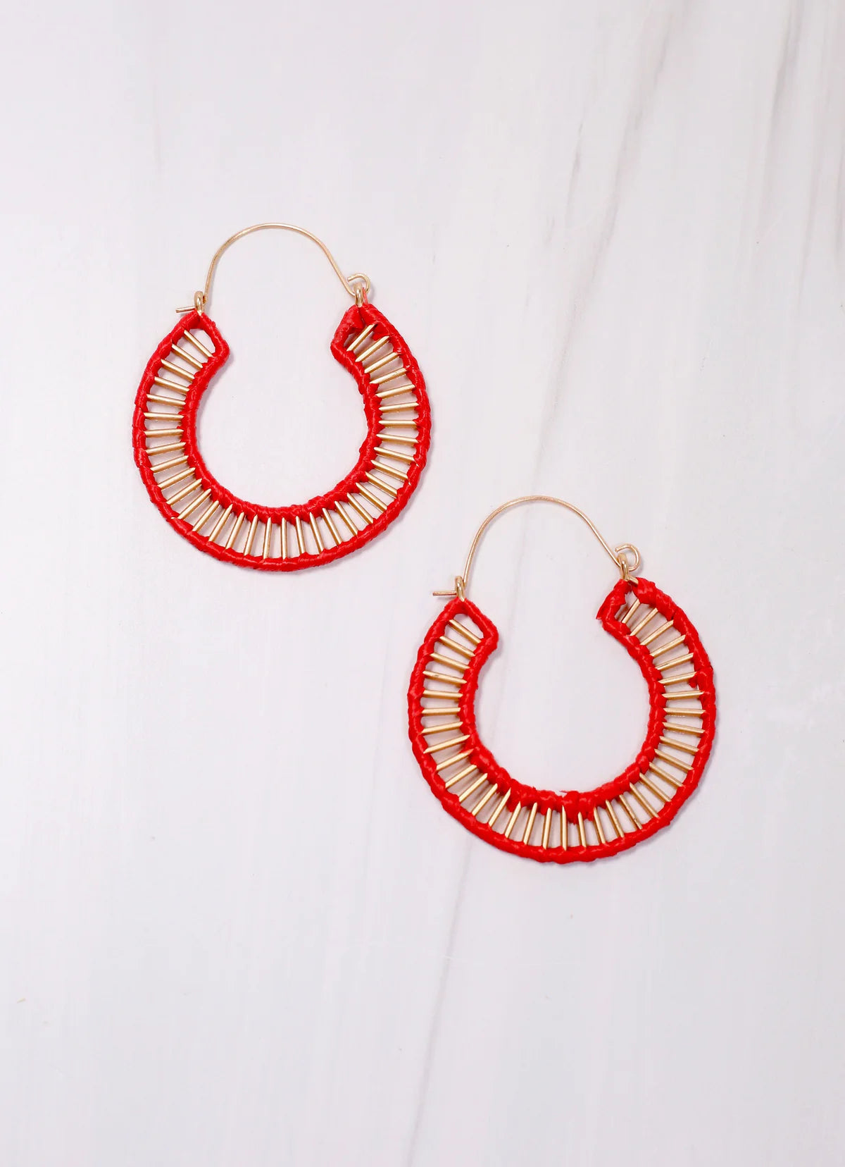 Shelburne Red Raffia Cutout Hoop Earrings