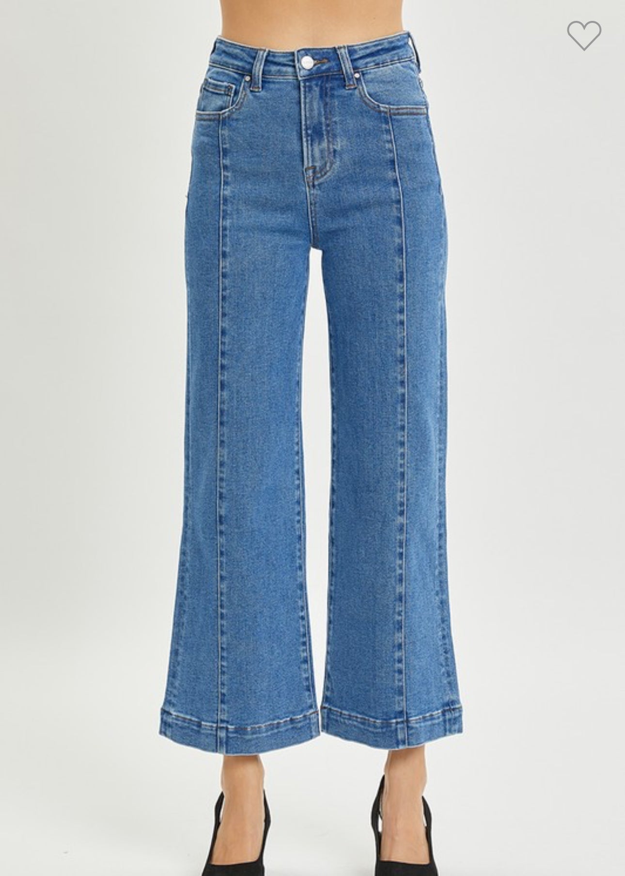 Risen High Rise Ankle Wide Cropped Denim Jeans