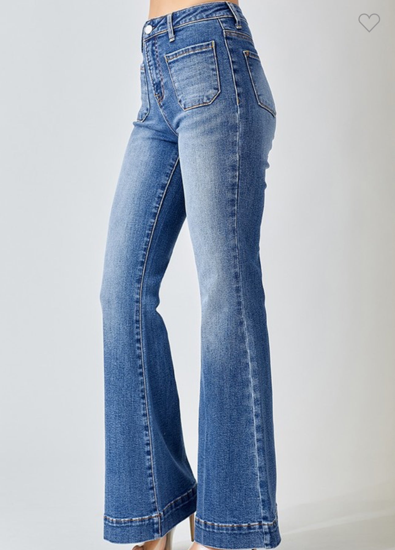 Risen High Rise Patch Pocket Denim Flare Jeans
