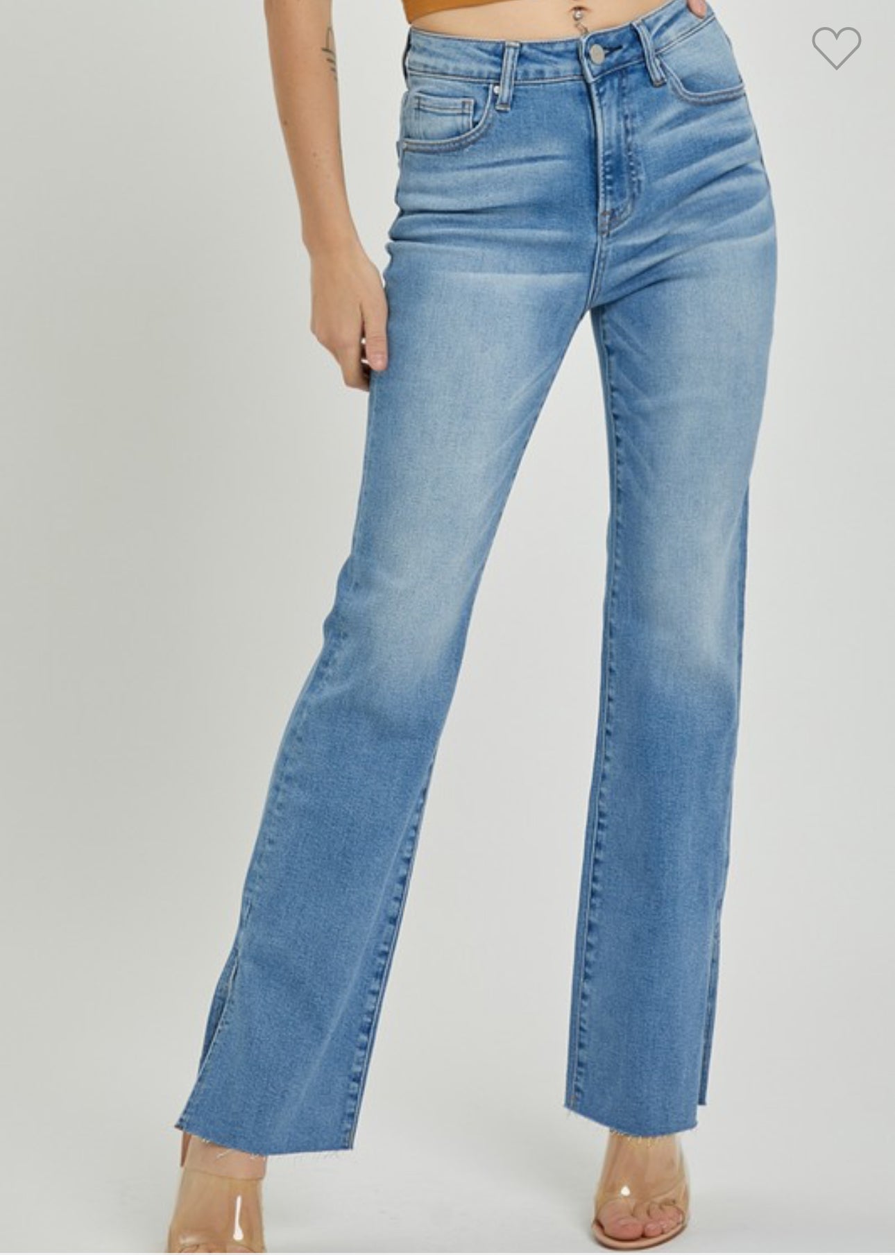 Risen High Rise Raw Hem Straight Leg Denim Jeans