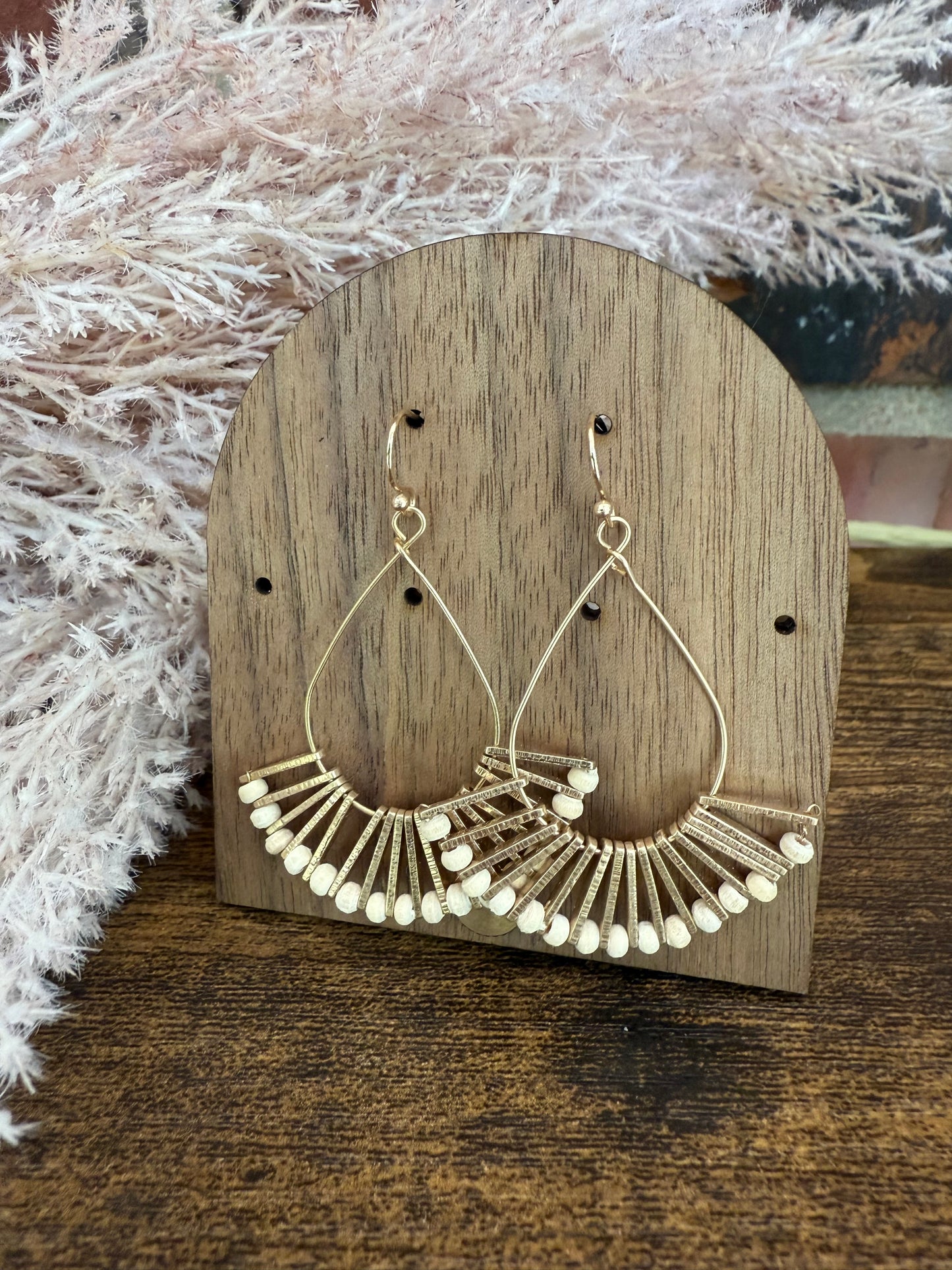 Ivory Fanned Metal Tone Teardrop Drop Earrings