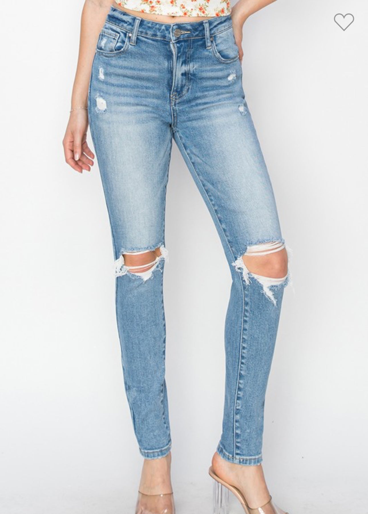 Risen High Rise Light Wash Ankle Distressed Skinny Denim Jeans