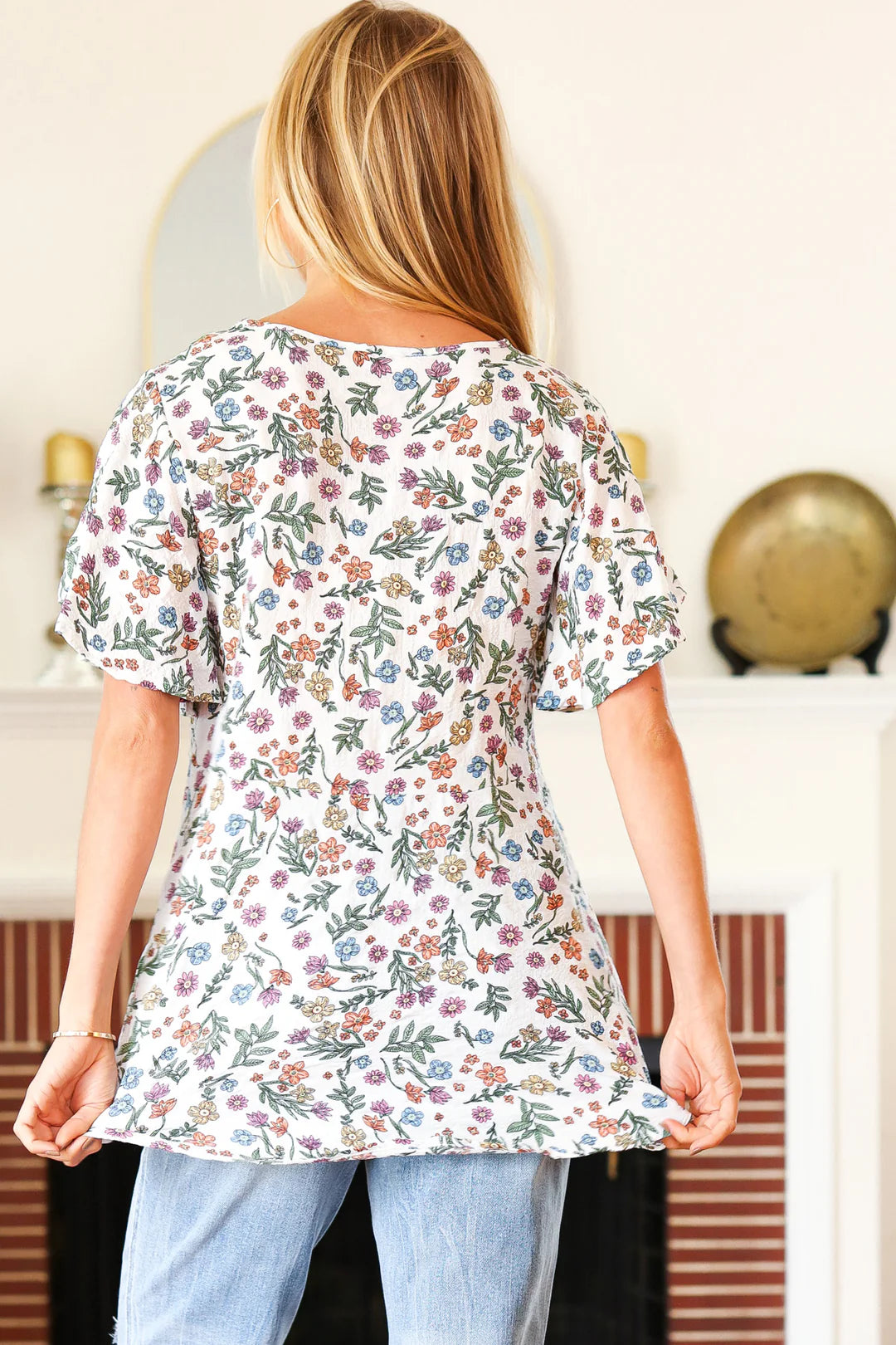 Camille Ivory Floral Crepe Top