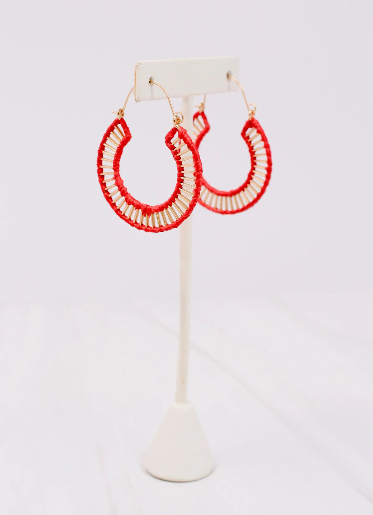 Shelburne Red Raffia Cutout Hoop Earrings