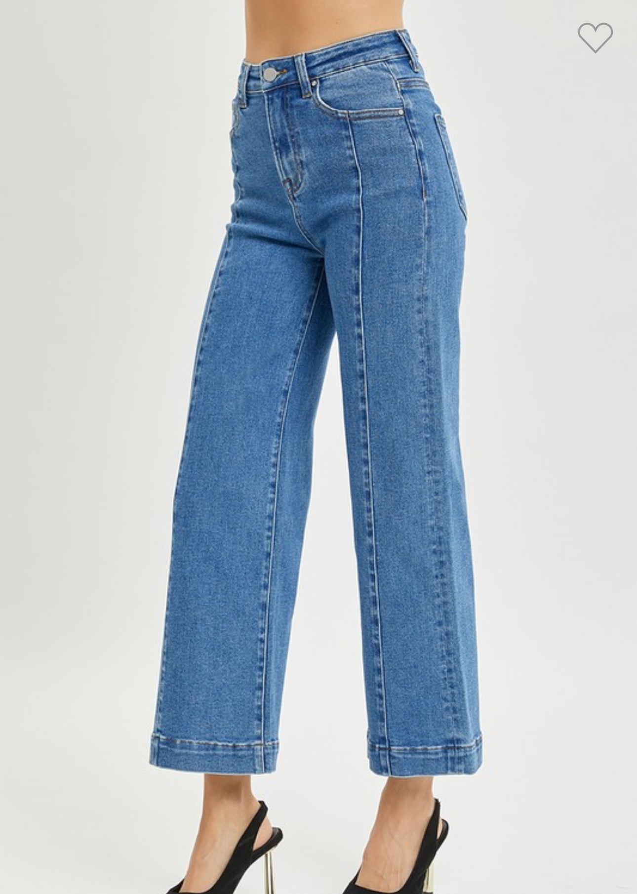 Risen High Rise Ankle Wide Cropped Denim Jeans