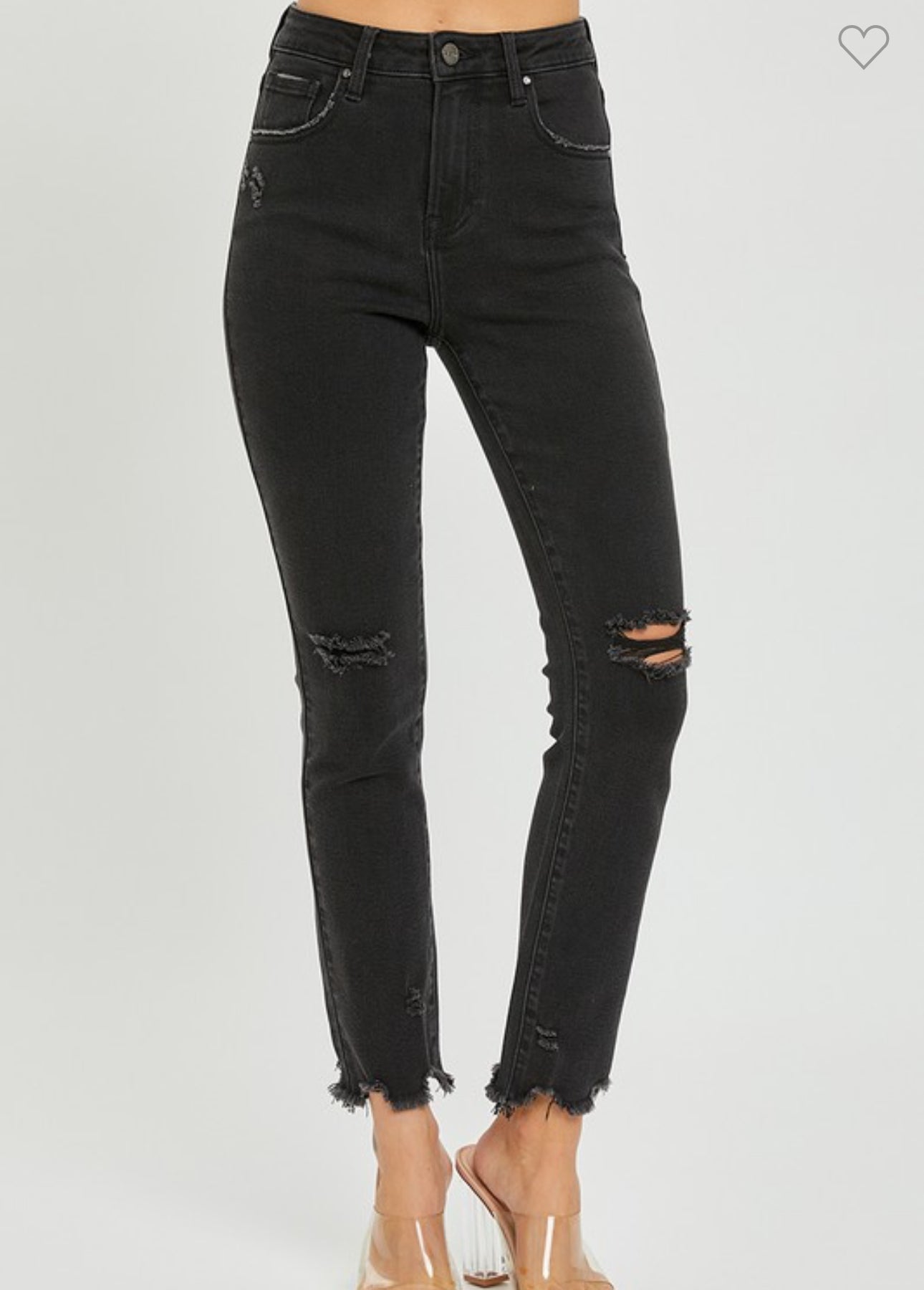 Risen High Risen Black Slim Straight Leg Denim Jeans