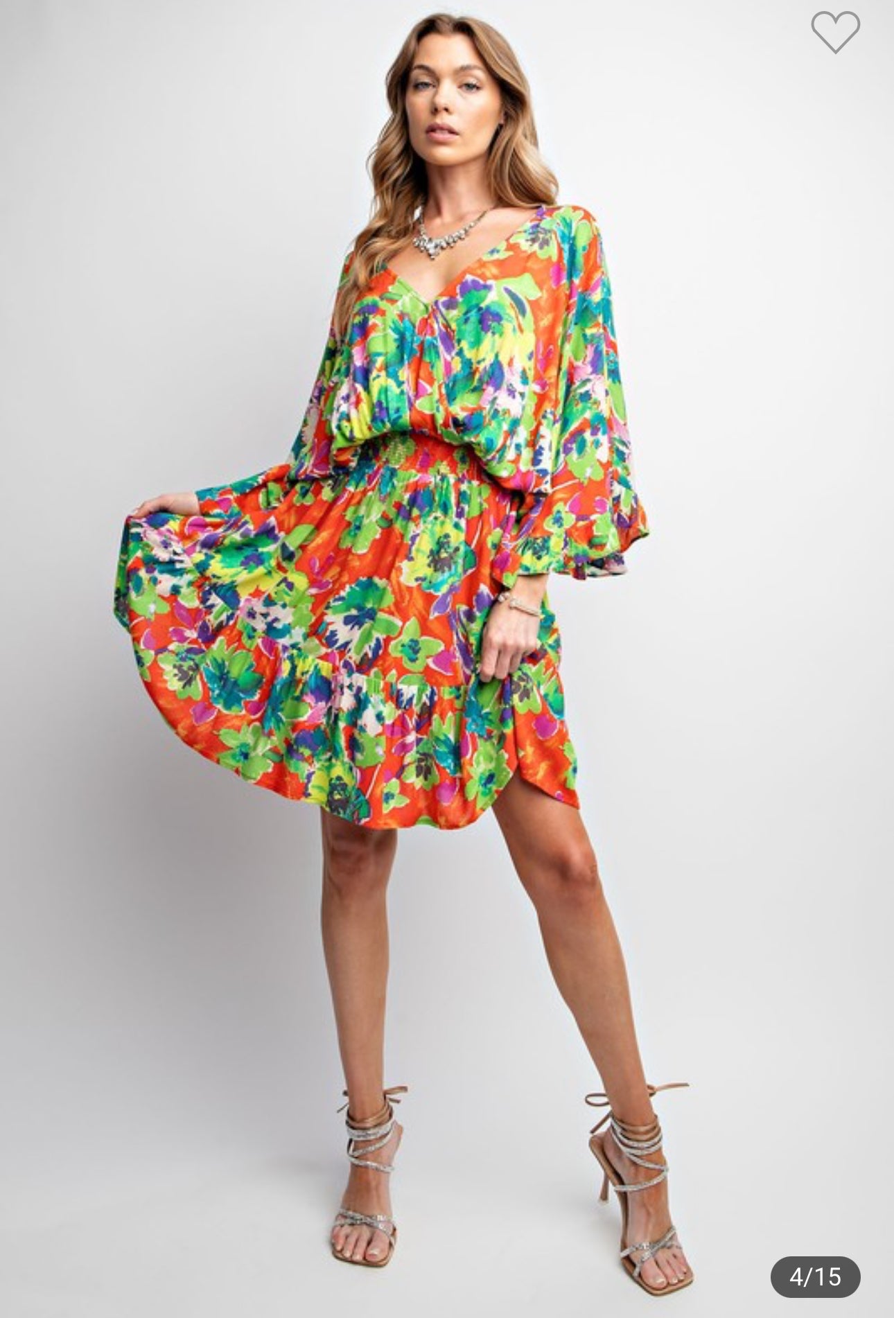 Elizabeth Lime Green Floral Print Gauze Woven Dress