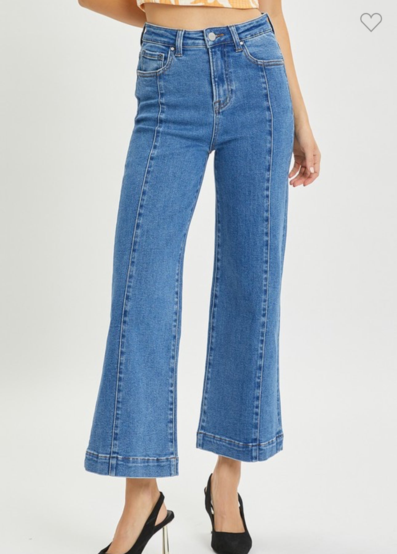 Risen High Rise Ankle Wide Cropped Denim Jeans