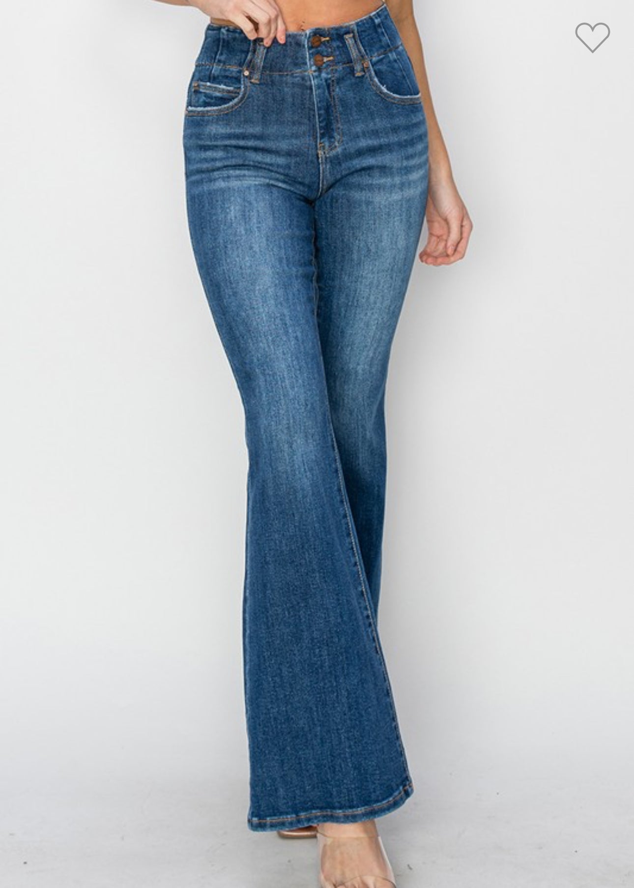 Risen High Rise Seam Detailed Flare Denim Jeans