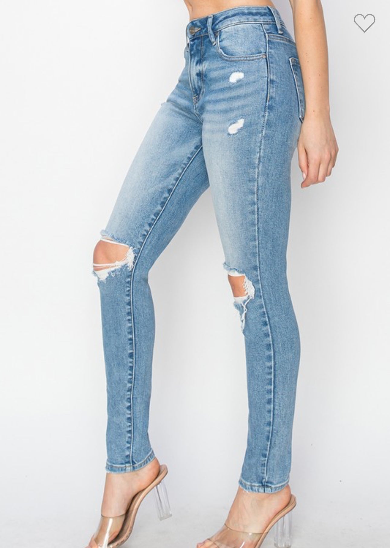 Risen High Rise Light Wash Ankle Distressed Skinny Denim Jeans