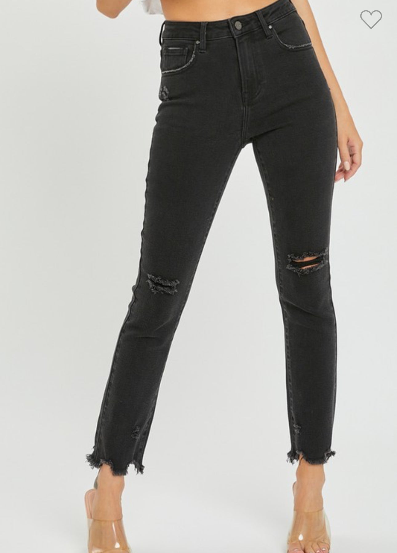 Risen High Risen Black Slim Straight Leg Denim Jeans