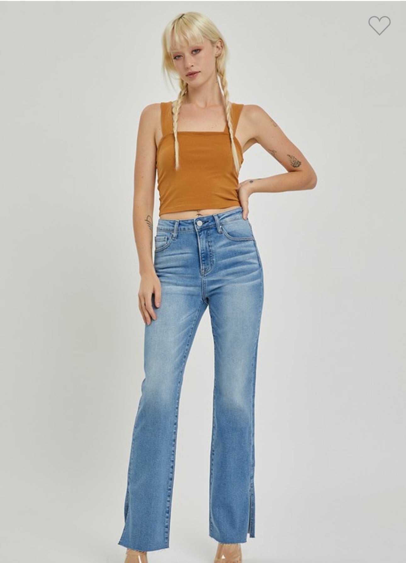 Risen High Rise Raw Hem Straight Leg Denim Jeans