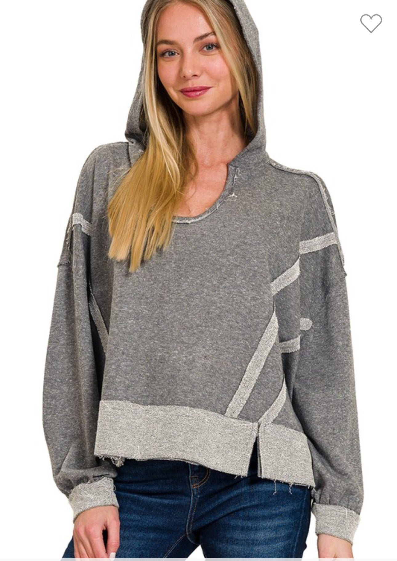 Black Contrast Stitch Raw Hem Hoodie
