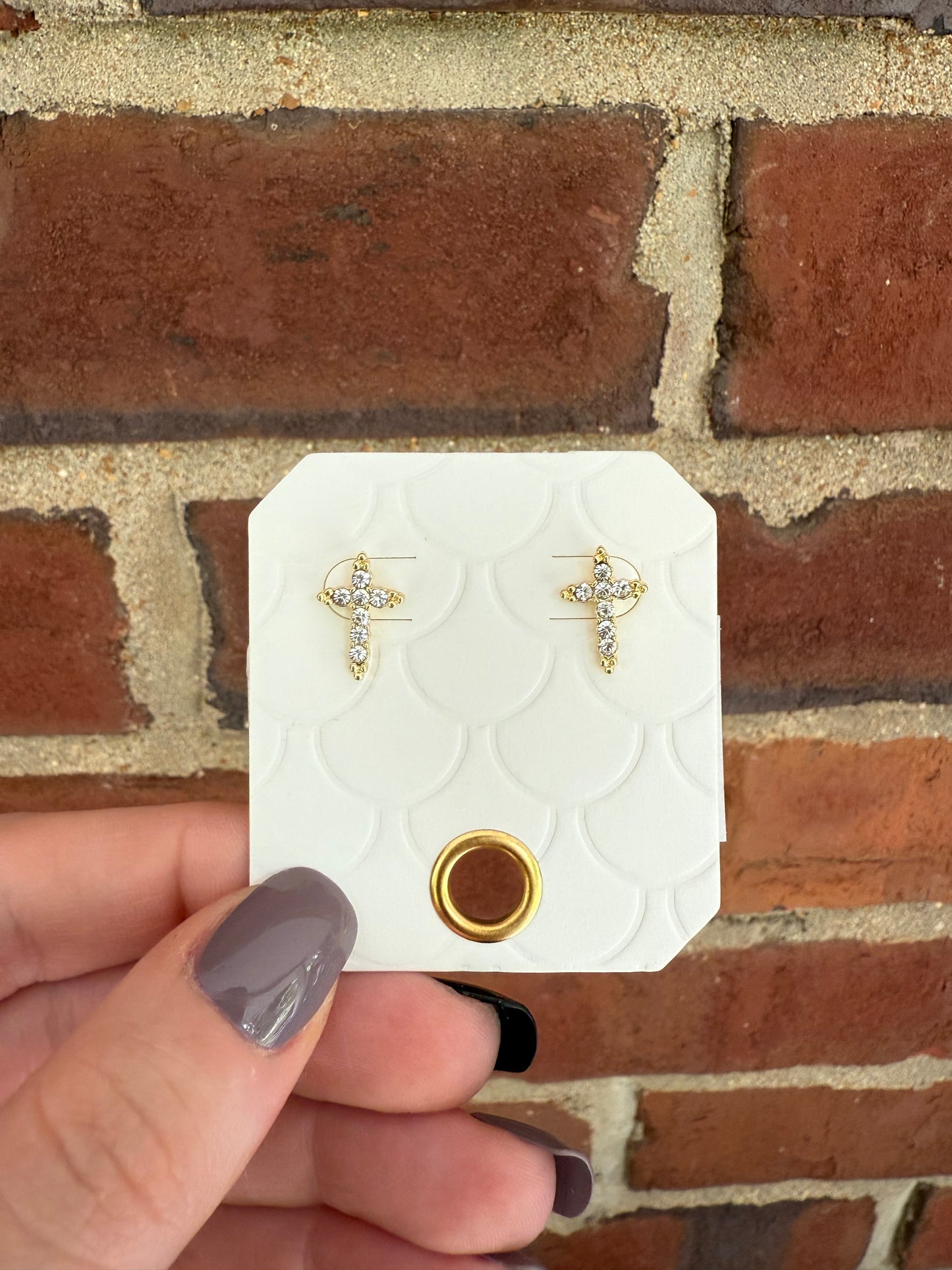 Hailey Rhinestone Studded Cross Earrings