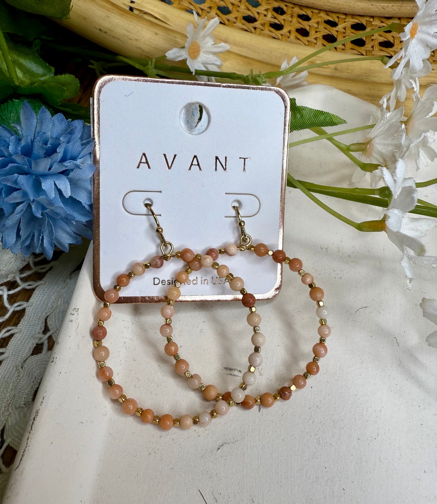 Light Multi Natural Stone Inspired Circular Beaded Drop Earrings