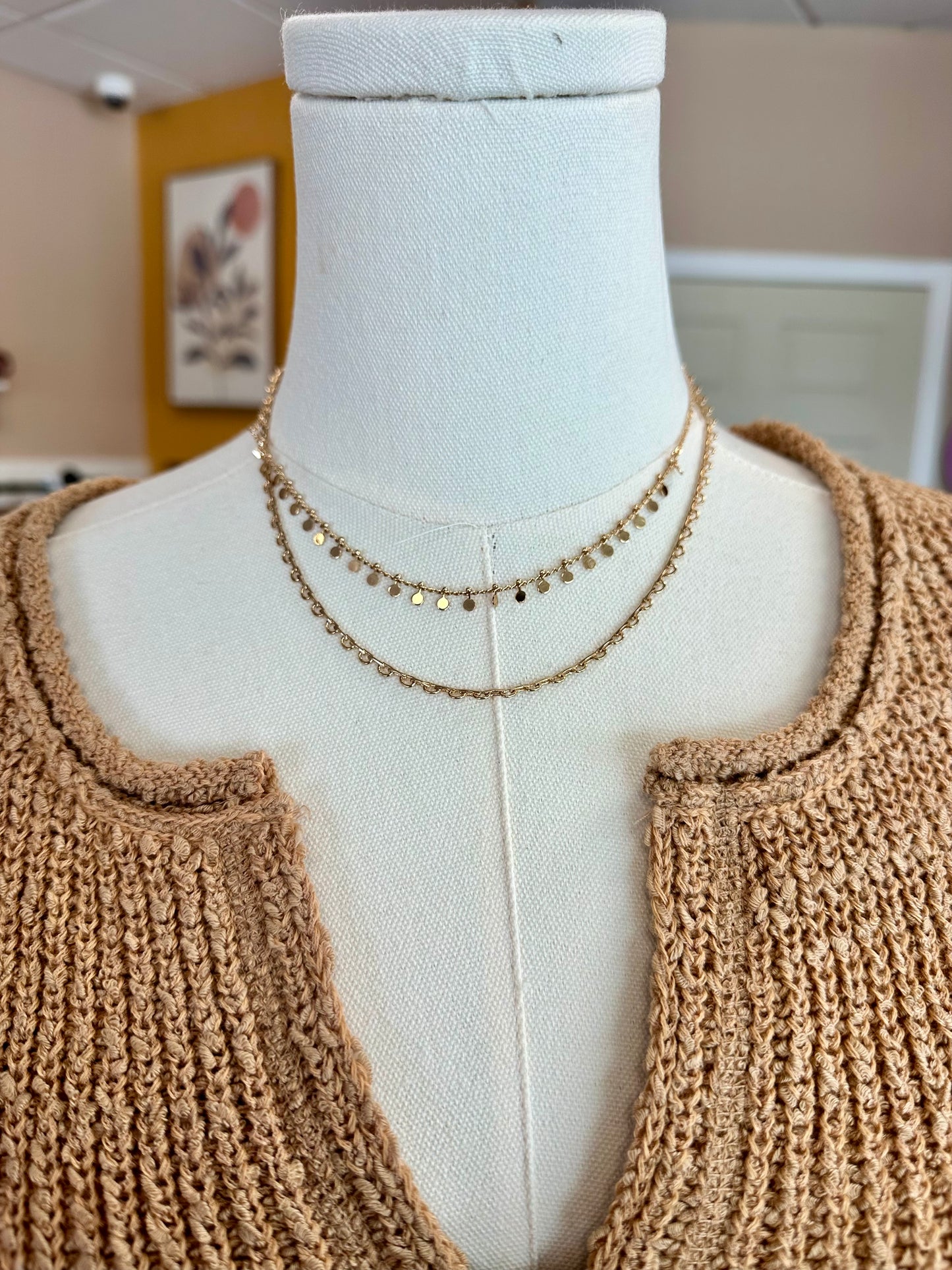 Gold/Silver Medallion Metal Stud Tassels Layered Chain Link Necklace