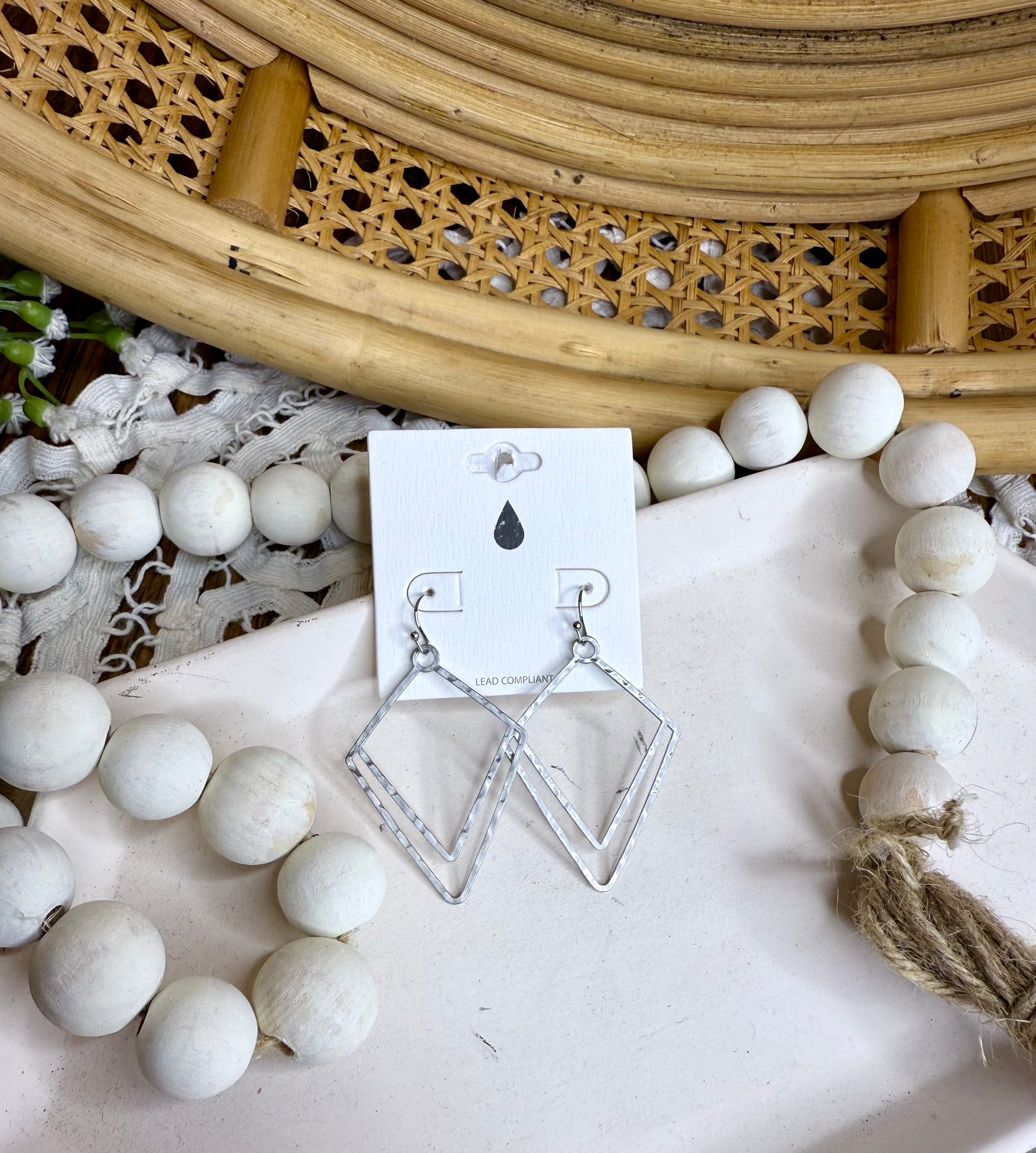 Silver Hammered Metal Nesting Geometric Shape Drop Earrings