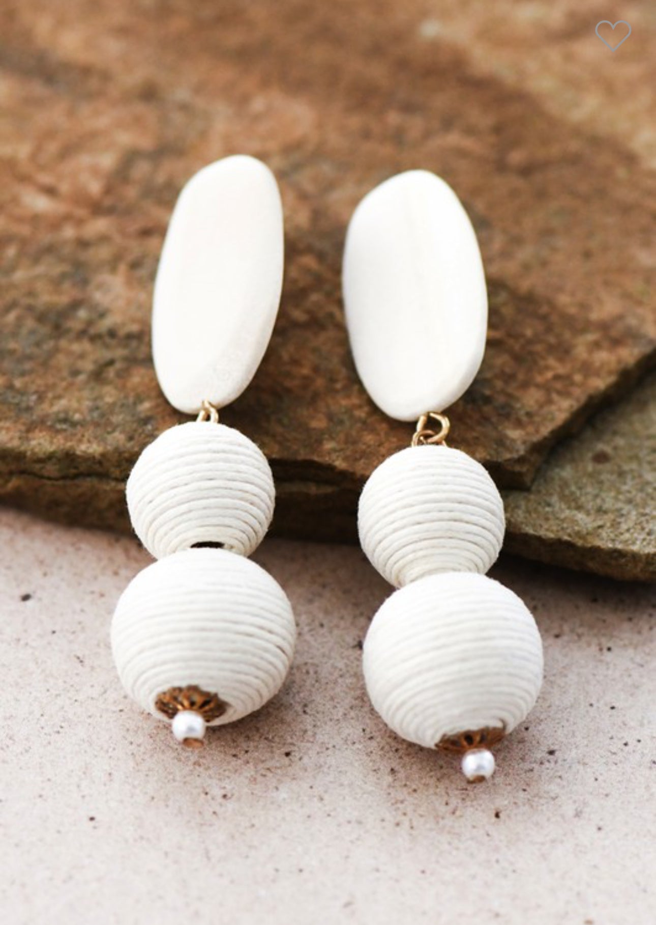 White Boho Wooden Dangle Threaded Earrings