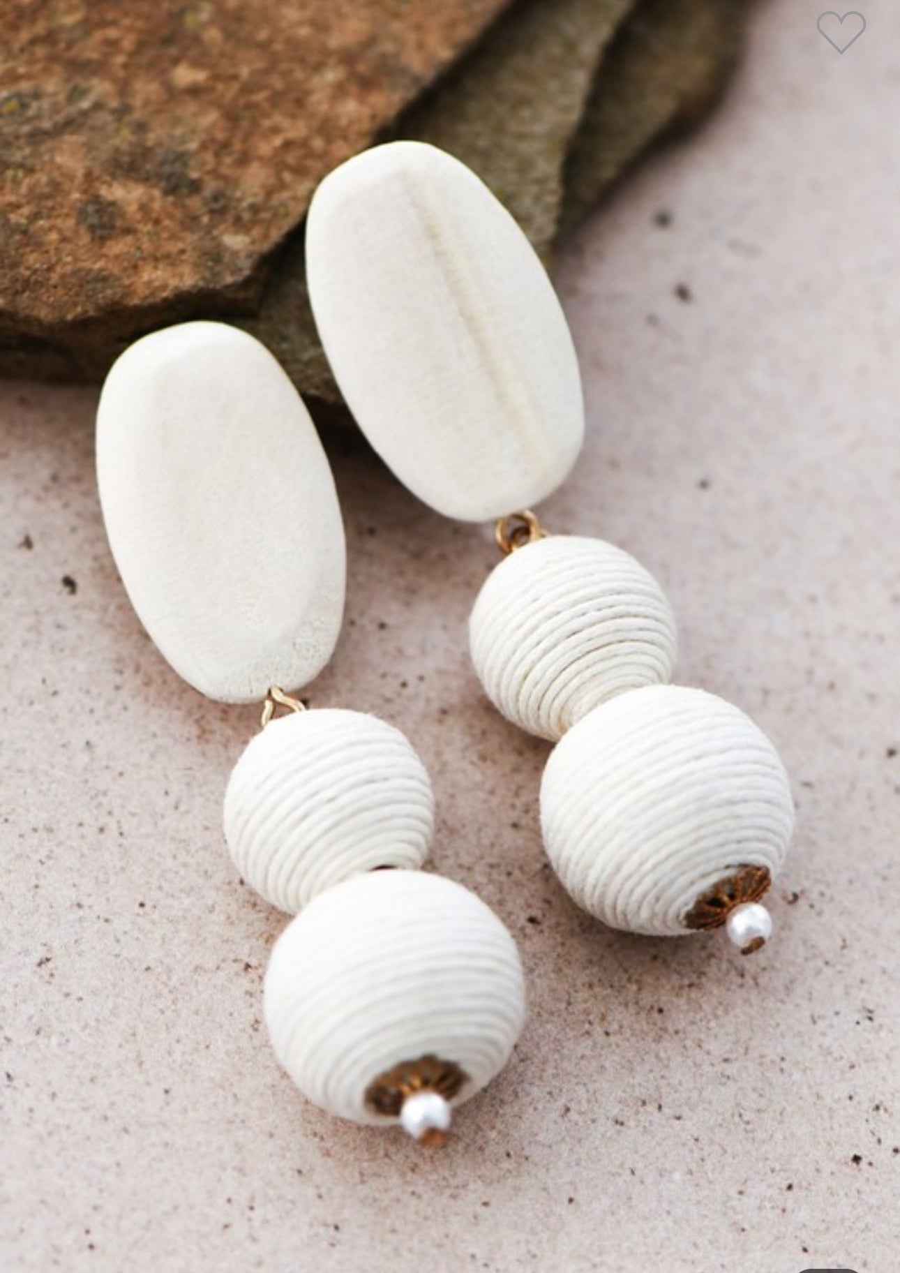 White Boho Wooden Dangle Threaded Earrings