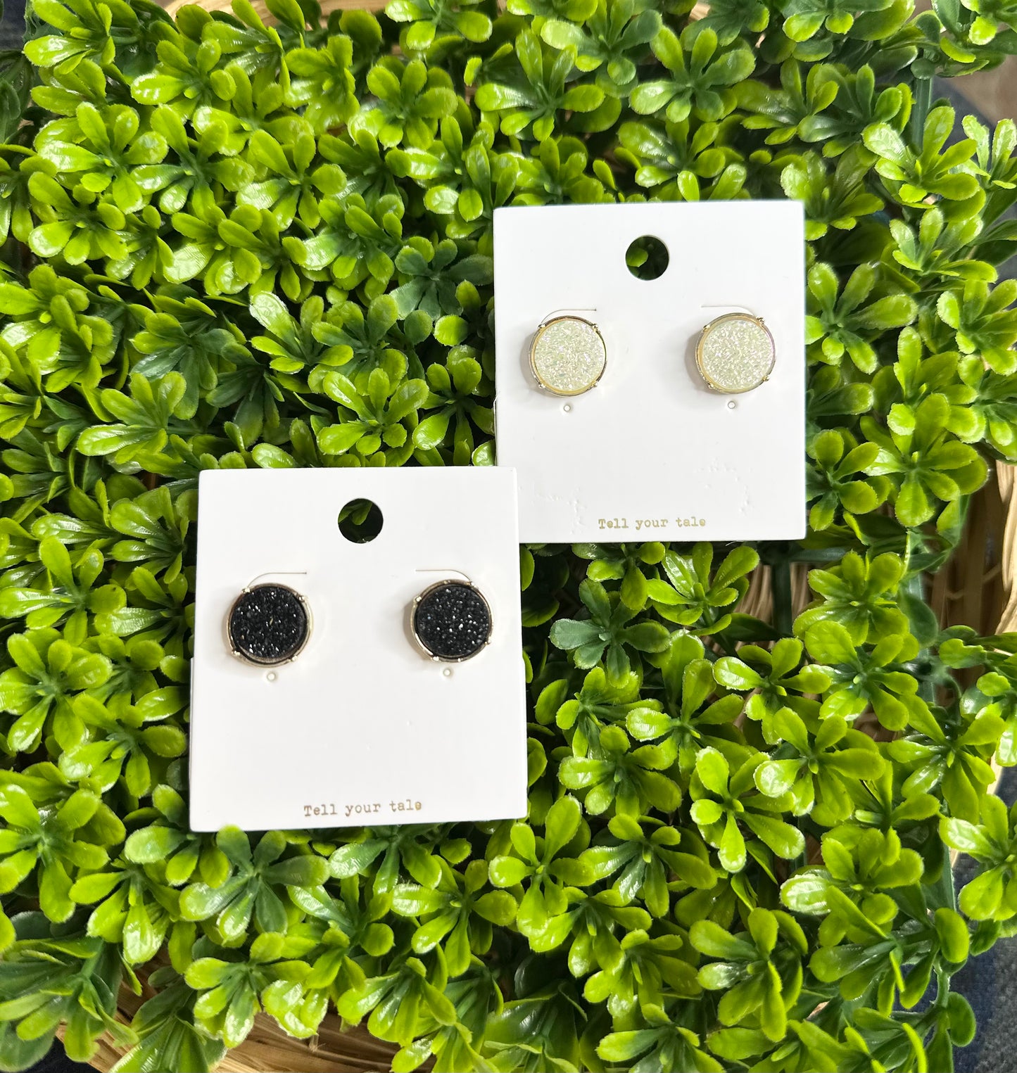 Black/White Round Druzy Stud Earrings