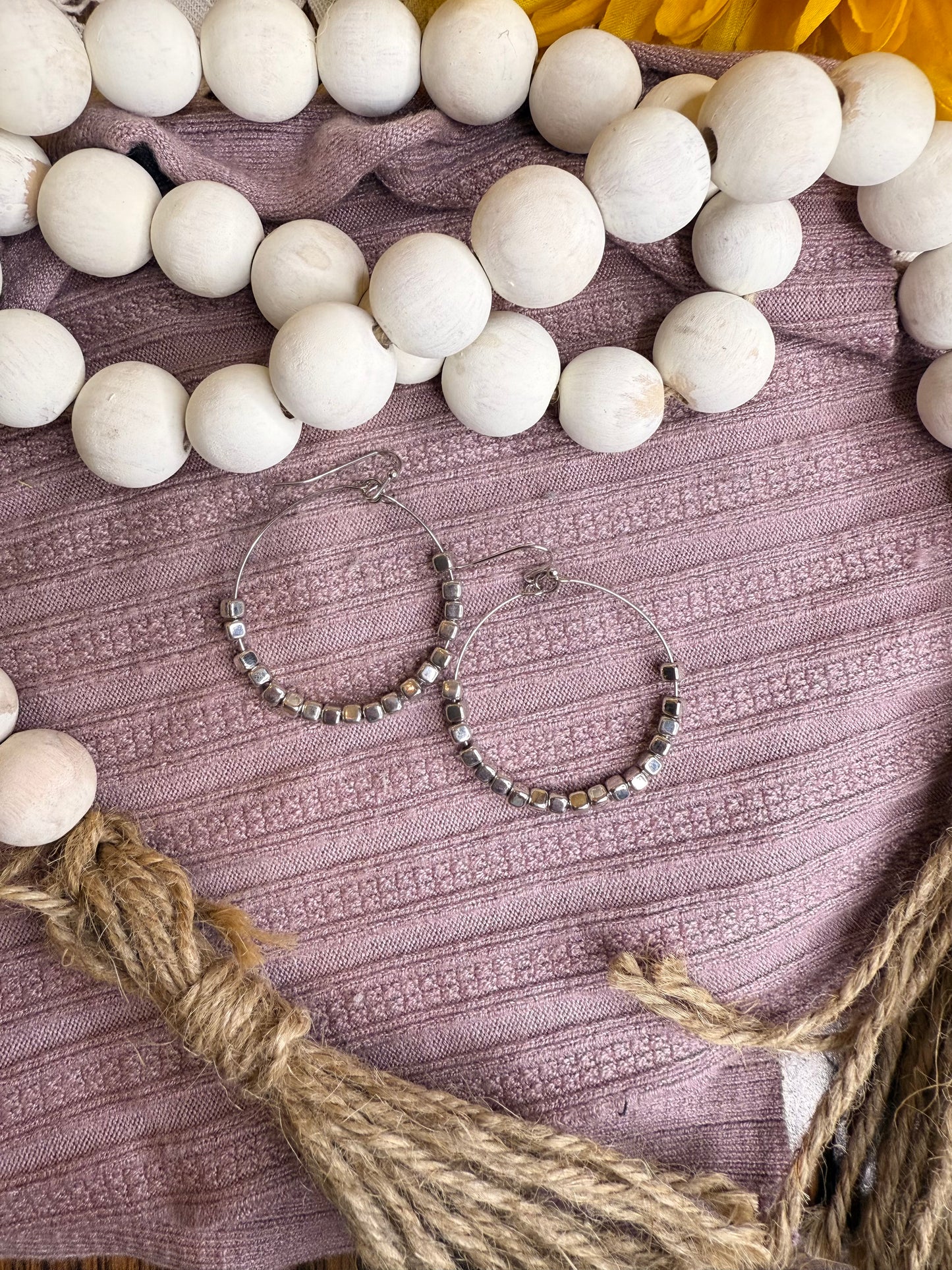 Silver Metal Tone Wire Hoop Drop Earrings