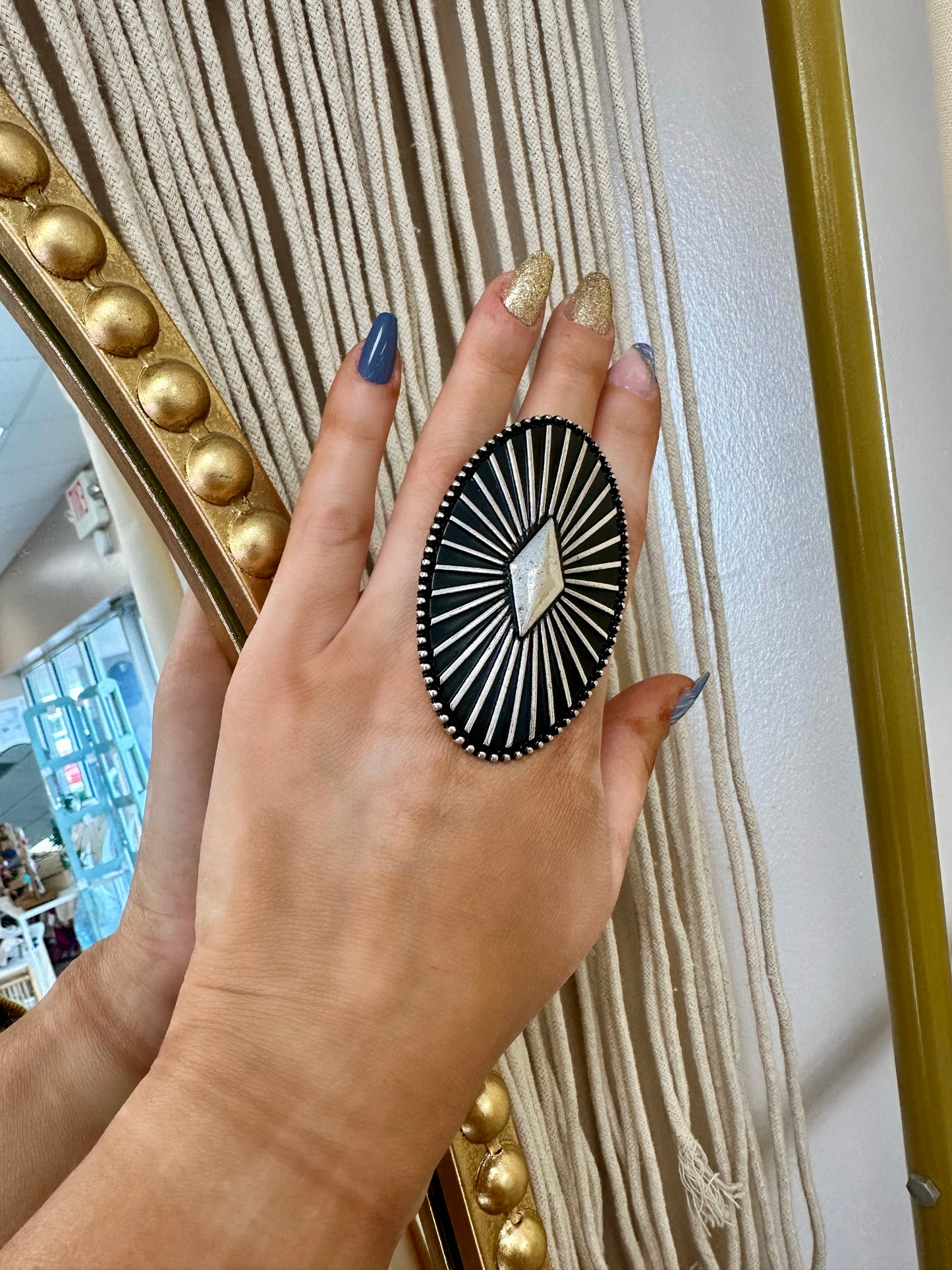 Blame It Silver Western Concho Oval Cuff Ring