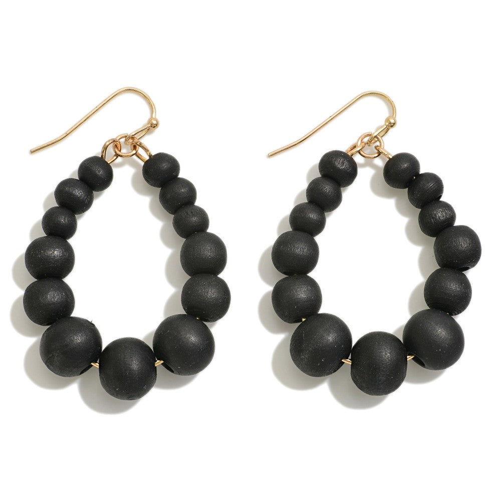 Black Wood Beaded Teardrop Earrings