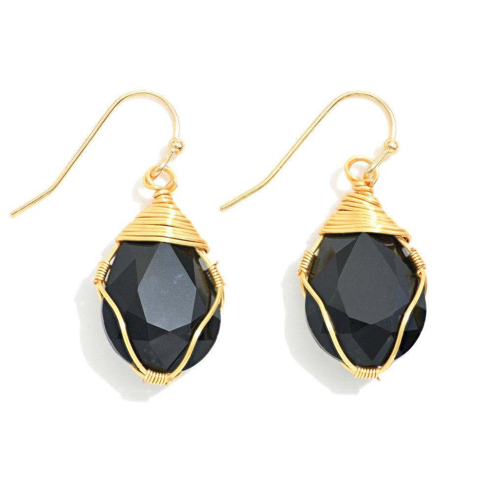 Black Wire Wrapped Glass Crystal Drop Earrings