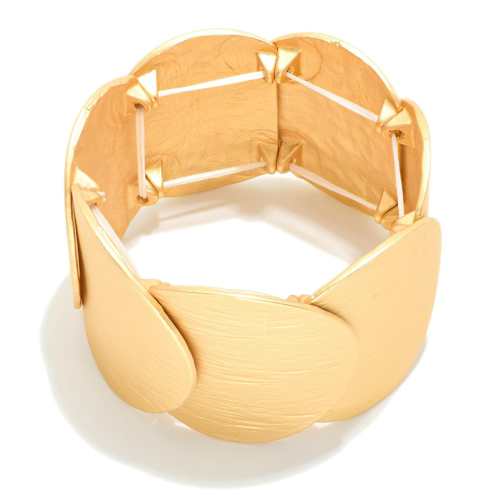 Gold/Silver Overlapping Oversized Textured Metal Circle Stretch Bracelets