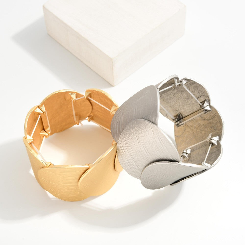 Gold/Silver Overlapping Oversized Textured Metal Circle Stretch Bracelets
