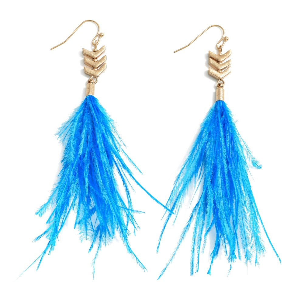 Black/Teal Blue Feather Dangle Stacked Arrow Drop Earring