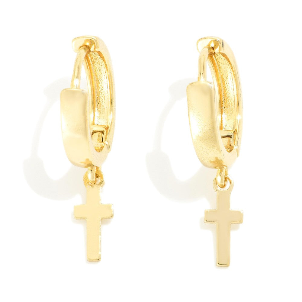 Gold /Silver Cross Charm Dainty Metal Huggie Hoop Earrings