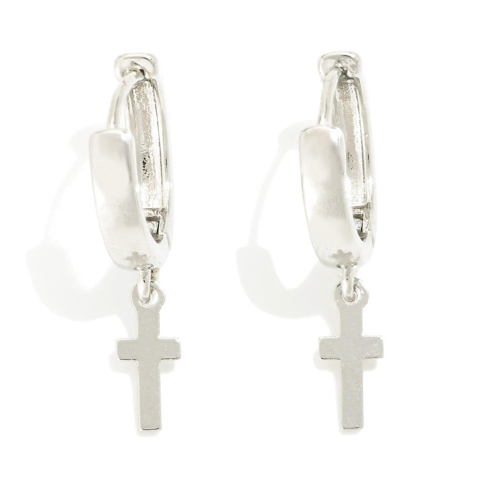 Gold /Silver Cross Charm Dainty Metal Huggie Hoop Earrings