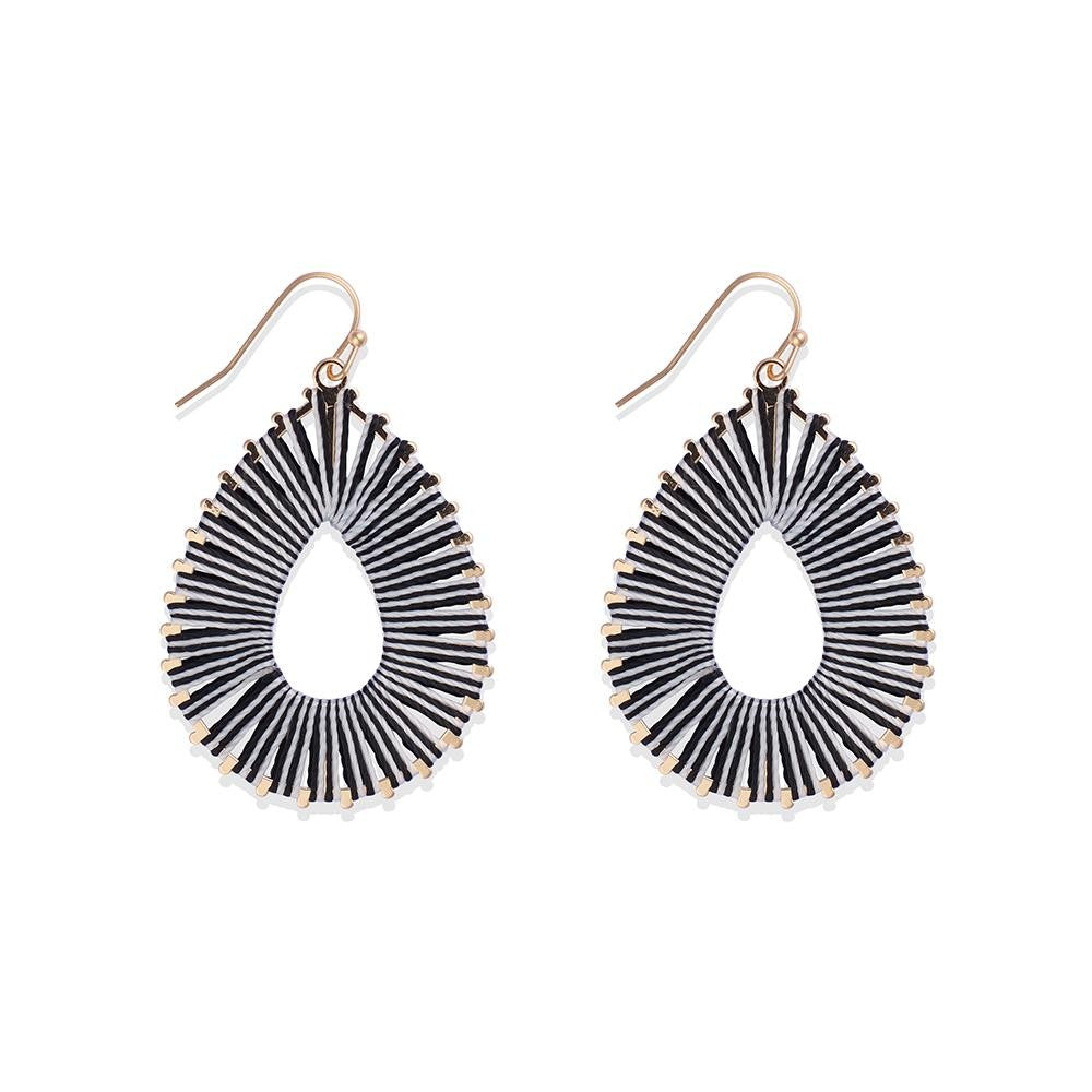 Blue/Black String Wrapped Teardrop Drop Earrings